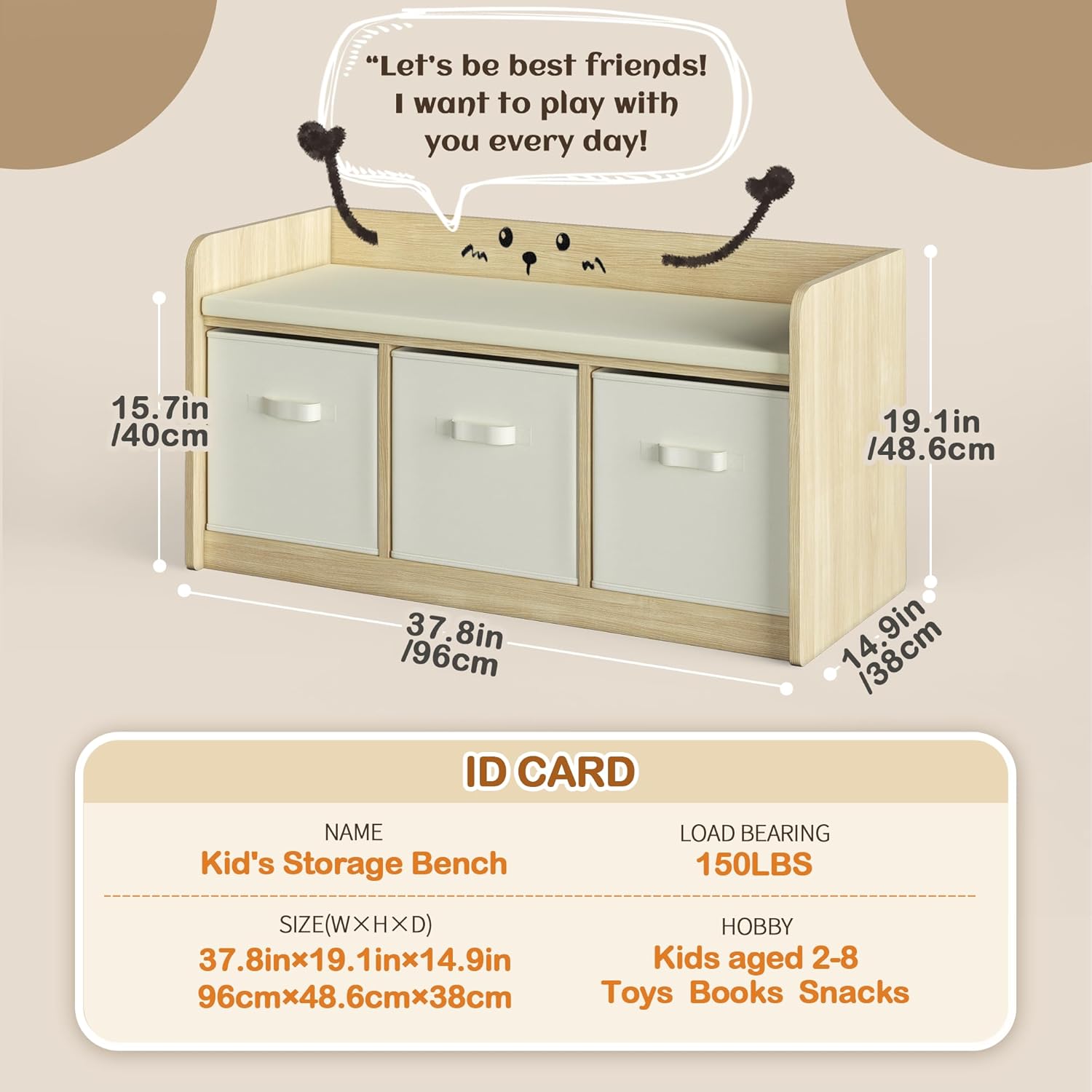 JOYCOPY Kids Reading Nook Bench with 3 Drawers and Seat Cushion - Large Capacity Toddler Reading Corner，Kids Storage Bench