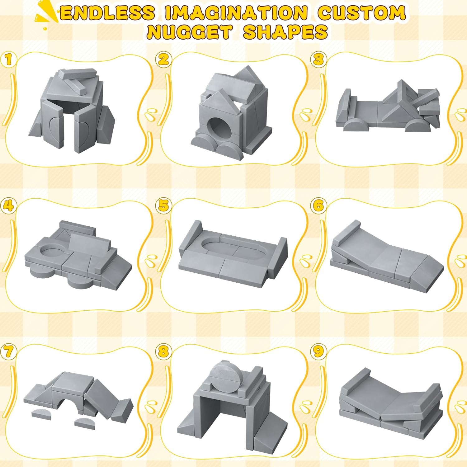 laapee 15pcs Unique Modular Kids Play Couch - Custom Nugget Style Toddler Sofa Bed with Removable Crystal Velvet Cover, Safe Kids Furniture for Playroom & Bedroom, for Boys and Girls - Image 3