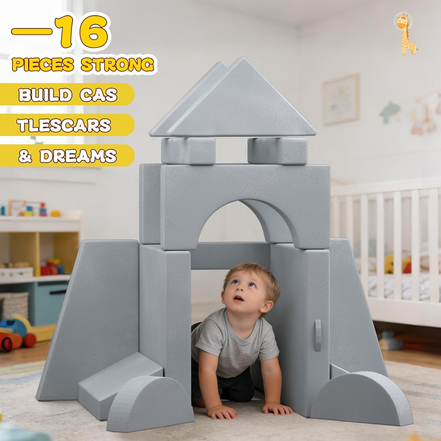 laapee 15pcs Unique Modular Kids Play Couch - Custom Nugget Style Toddler Sofa Bed with Removable Crystal Velvet Cover, Safe Kids Furniture for Playroom & Bedroom, for Boys and Girls - Image 4