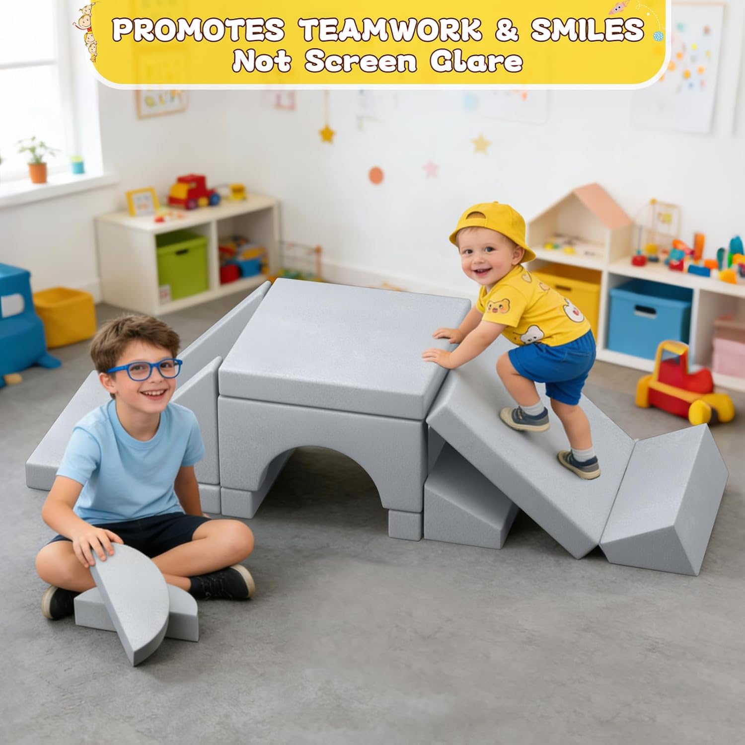 laapee 15pcs Unique Modular Kids Play Couch - Custom Nugget Style Toddler Sofa Bed with Removable Crystal Velvet Cover, Safe Kids Furniture for Playroom & Bedroom, for Boys and Girls - Image 5