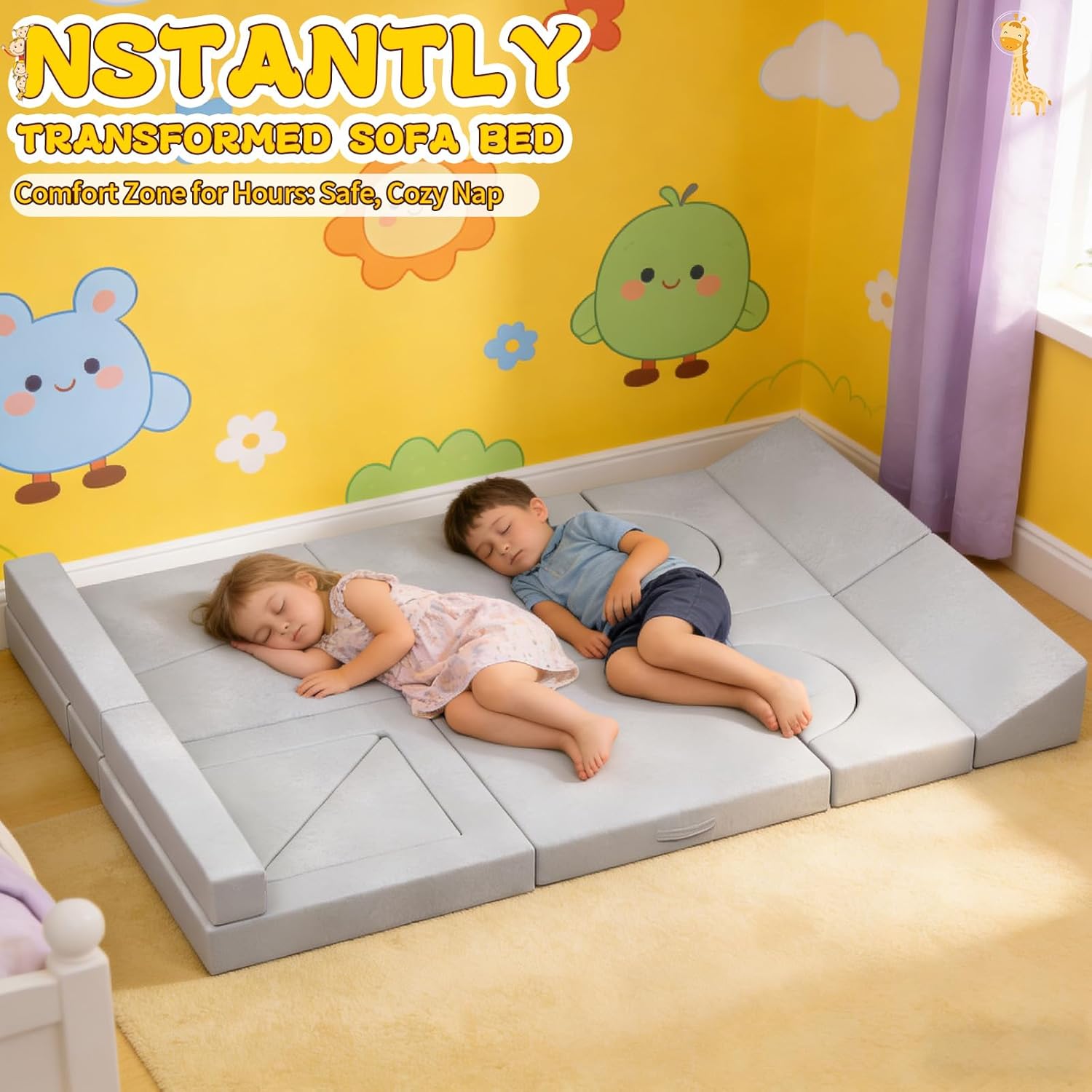 laapee 15pcs Unique Modular Kids Play Couch - Custom Nugget Style Toddler Sofa Bed with Removable Crystal Velvet Cover, Safe Kids Furniture for Playroom & Bedroom, for Boys and Girls - Image 6