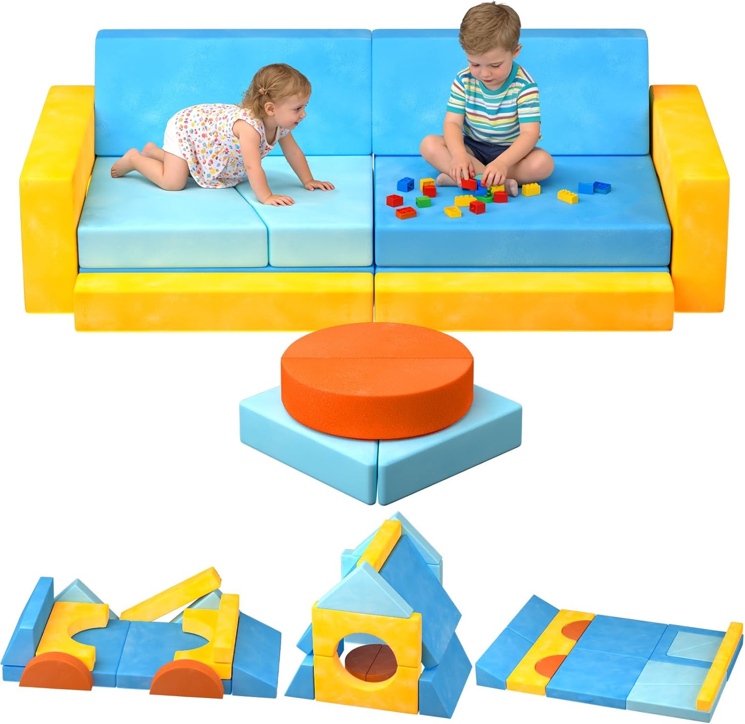 laapee 15pcs Unique Modular Kids Play Couch - Custom Nugget Style Toddler Sofa Bed with Removable Crystal Velvet Cover, Safe Kids Furniture for Playroom & Bedroom, for Boys and Girls - Image 7