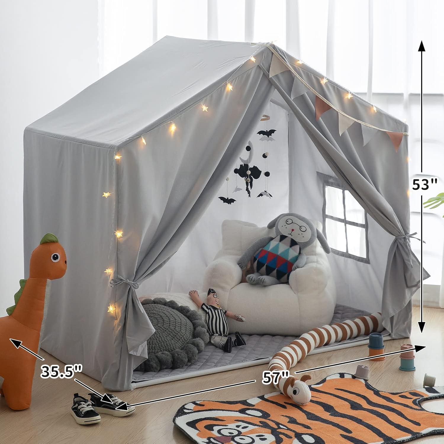 Kids Play Tent Indoor, Play Tents for Kids, Razee Large Playhouse Tent Play House with Padded Mat, Tent Castle for Toddlers, Play Cottage Kid Toys for Boy Girl Birthday Gift (Grey)
