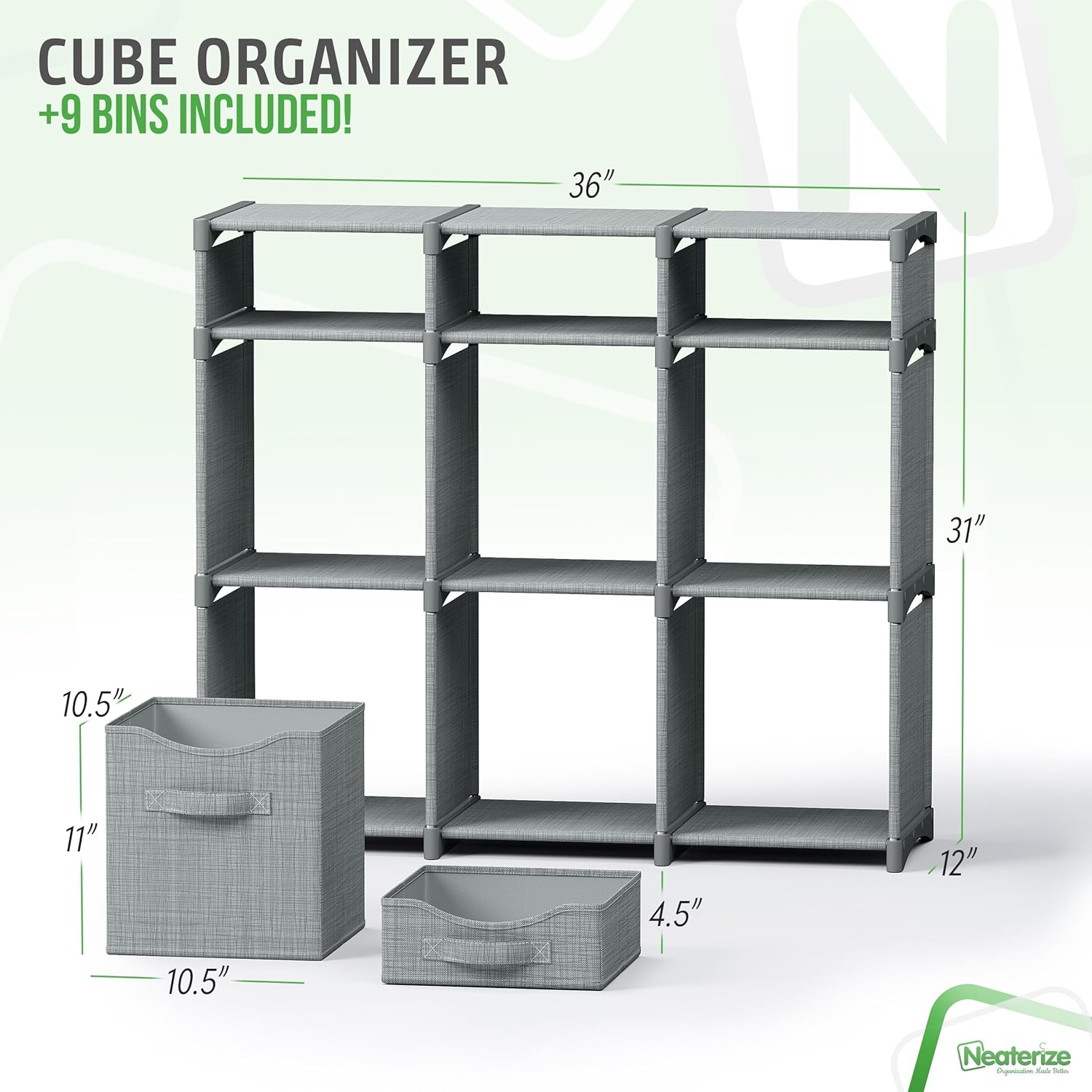 Alternative view of 9 Cube Closet Organizers, Includes All Storage Cube Bins, Easy To Assemble Storage Unit With Drawers | Room Organizer For Clothes, Baby Closet Bedroom, Playroom, Dorm (Light Grey)