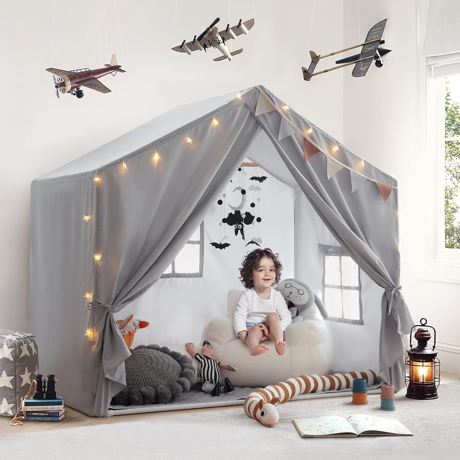 Kids Play Tent Indoor, Play Tents for Kids, Razee Large Playhouse Tent Play House with Padded Mat, Tent Castle for Toddlers, Play Cottage Kid Toys for Boy Girl Birthday Gift (Grey) - Image 3