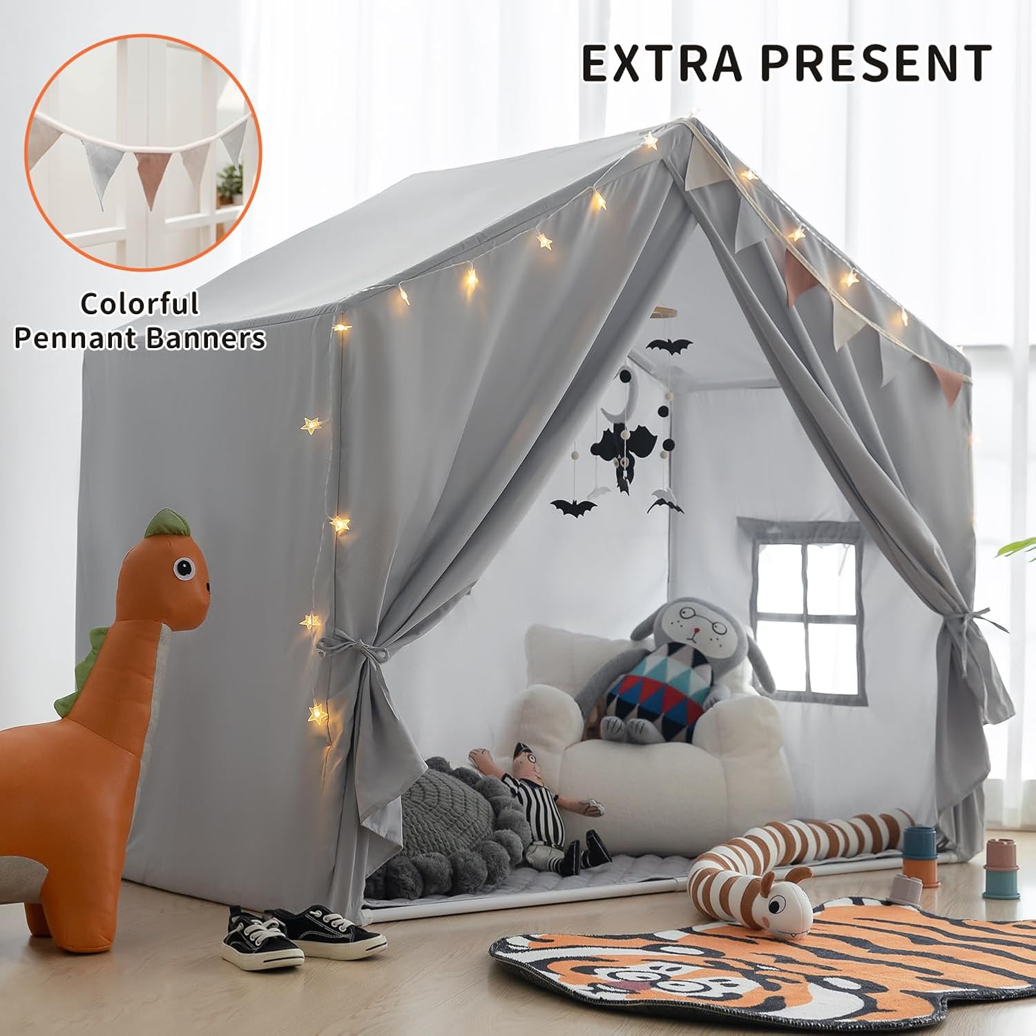 Kids Play Tent Indoor, Play Tents for Kids, Razee Large Playhouse Tent Play House with Padded Mat, Tent Castle for Toddlers, Play Cottage Kid Toys for Boy Girl Birthday Gift (Grey) - Image 4