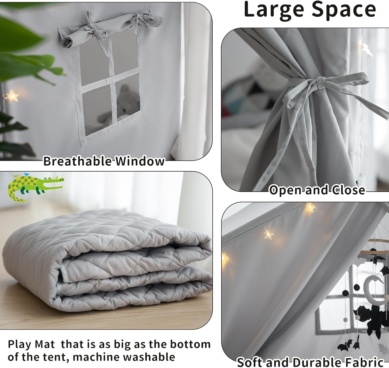 Kids Play Tent Indoor, Play Tents for Kids, Razee Large Playhouse Tent Play House with Padded Mat, Tent Castle for Toddlers, Play Cottage Kid Toys for Boy Girl Birthday Gift (Grey) - Image 5