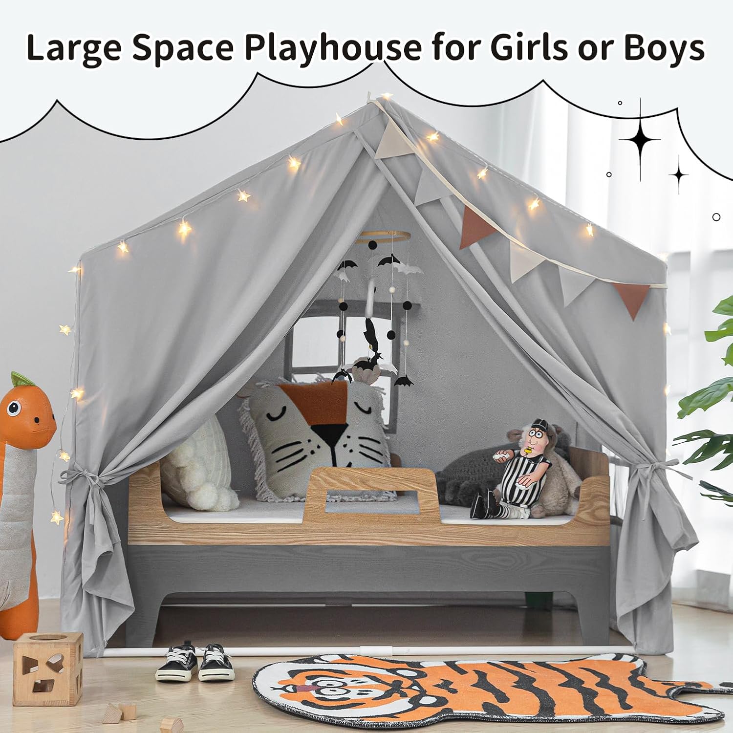 Kids Play Tent Indoor, Play Tents for Kids, Razee Large Playhouse Tent Play House with Padded Mat, Tent Castle for Toddlers, Play Cottage Kid Toys for Boy Girl Birthday Gift (Grey) - Image 6