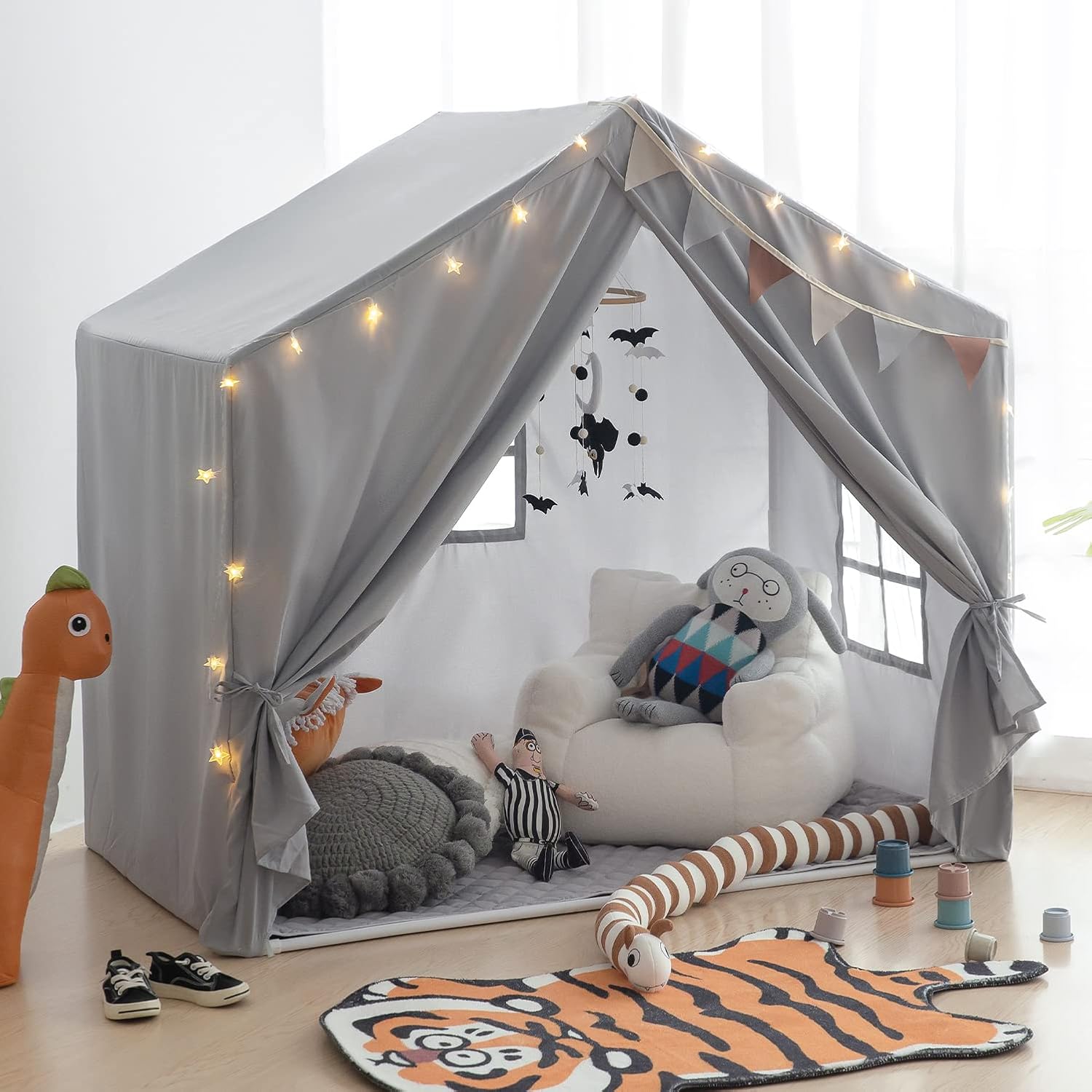 Kids Play Tent Indoor, Play Tents for Kids, Razee Large Playhouse Tent Play House with Padded Mat, Tent Castle for Toddlers, Play Cottage Kid Toys for Boy Girl Birthday Gift (Grey) - Image 7