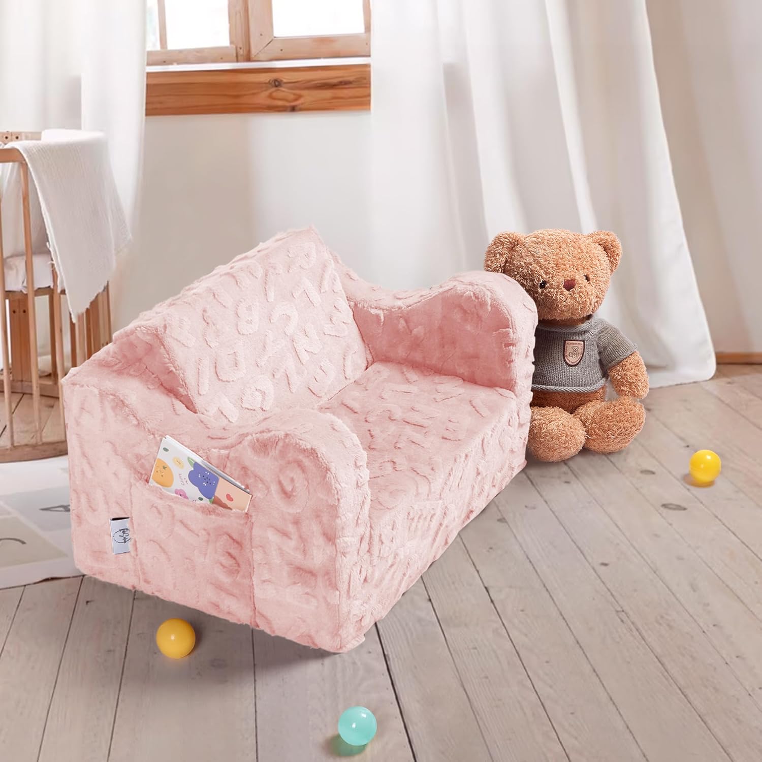 KokoSelene Toddler Couch, 2-in-1 Convertible Kids Chair to Lounger Bed, Baby Sofa for Toddler Boys Girls, Ideal for Reading Gaming Playing Decor (Pink)