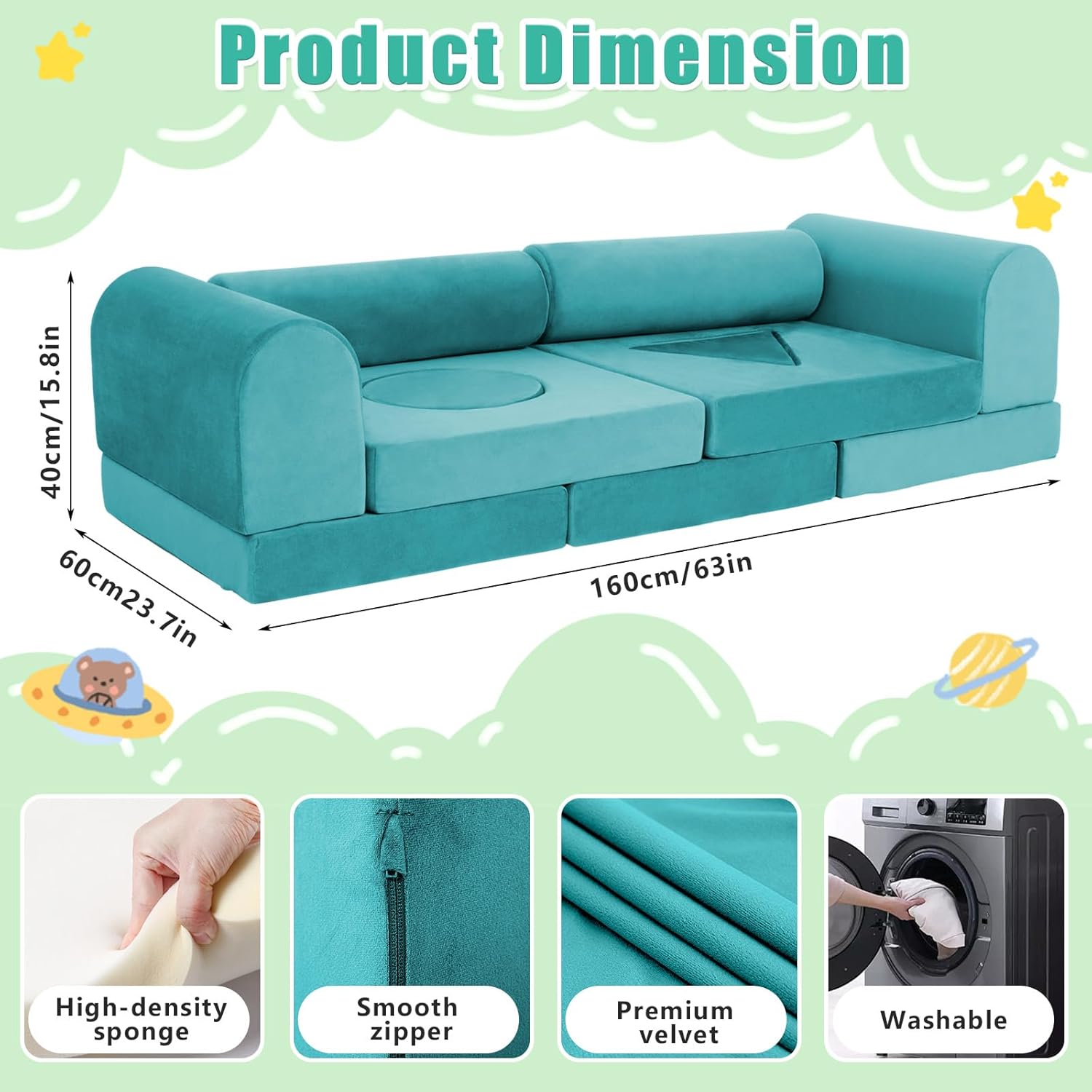 FKSLIFE 11pcs Modular Kids Play Couch Toddler Sectional Sofa DIY Creativing Convertible Play Fort Foam Play Couch Child Floor Folding Sofa for Playroom Bedroom Living Rooms Furniture(Dark Gray)