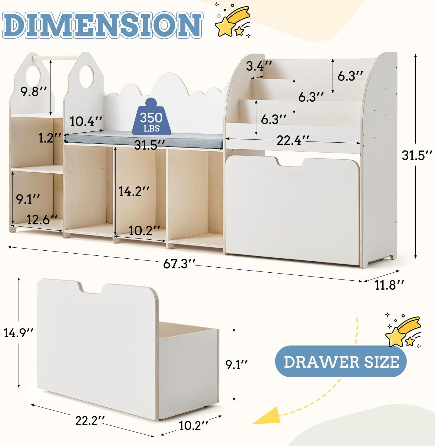 Blissful Diary Foldable Toddler Couch, 2-in-1 Comfy Toddler Chair & Lounger for Reading, Playroom, Kids Couch Sofa for Girls Boys Birthday Gift, Blush Rainbow