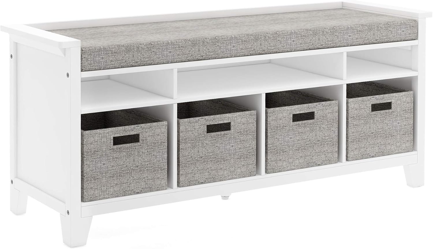 Martha Stewart Kids' Storage Bench - Linen White: Wooden Toy and Book Organizer with Shelves, Built-in Cushion and Fabric Bins for Playroom and Bedroom - Image 3