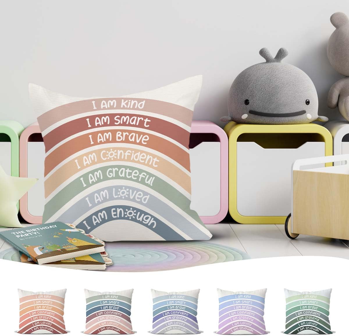 QIYUHOY Kids Classroom Reading Corner Rainbow Throw Pillow Covers 18x18, Positive Affirmations Pillow Case Decor for Calming Corner Cozy Corner Nursery Toddler Room Playroom - Image 5