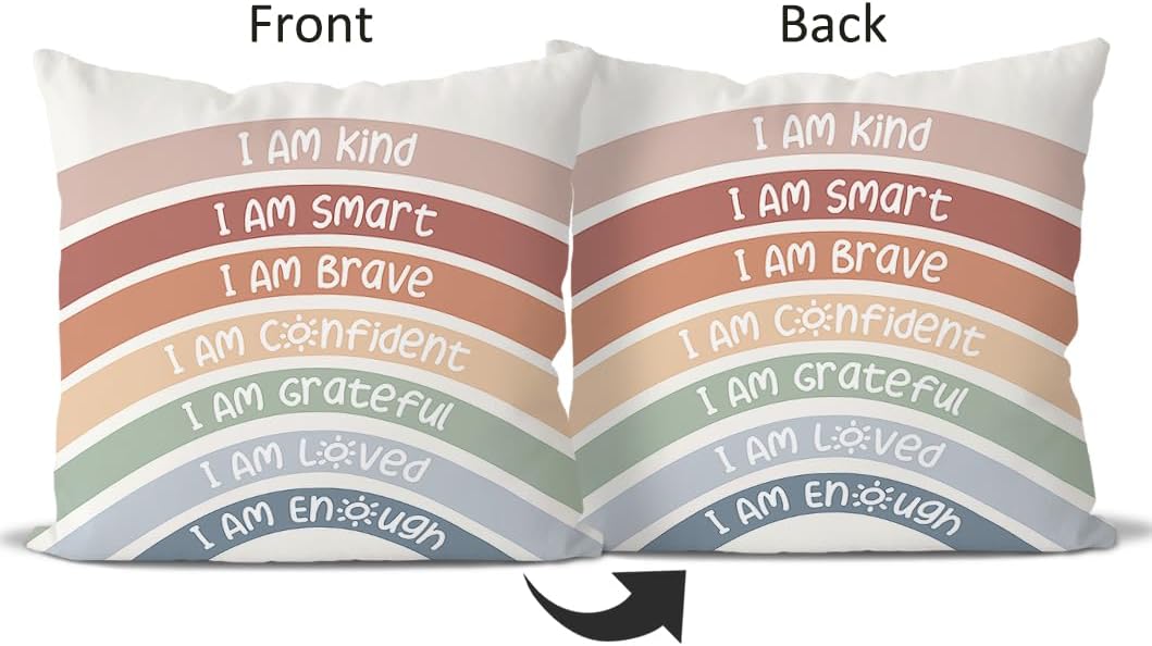 QIYUHOY Kids Classroom Reading Corner Rainbow Throw Pillow Covers 18x18, Positive Affirmations Pillow Case Decor for Calming Corner Cozy Corner Nursery Toddler Room Playroom - Image 6