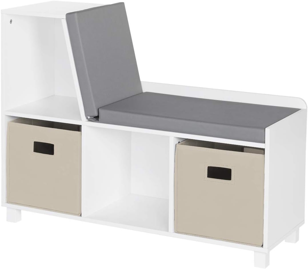 RiverRidge Kids Reading Nook and White Cubby Storage Bench with Comfy Cushioned Seat and Cubbies Toy Organizer, Pure White - Image 9