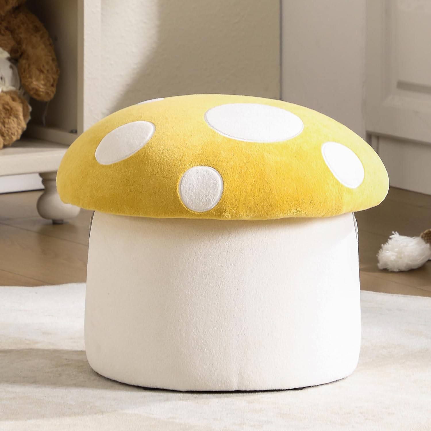 Alternative view of DAYARUS Mushroom Toddler Chair Comfy Chenille Kids Reading Chairs, Wooden Children Stool, No Assembly Kid Desk Chair, Cute Storage Ottoman for Kids Bedroom Furniture/Playroom/Boys Girls Gifts, Yellow
