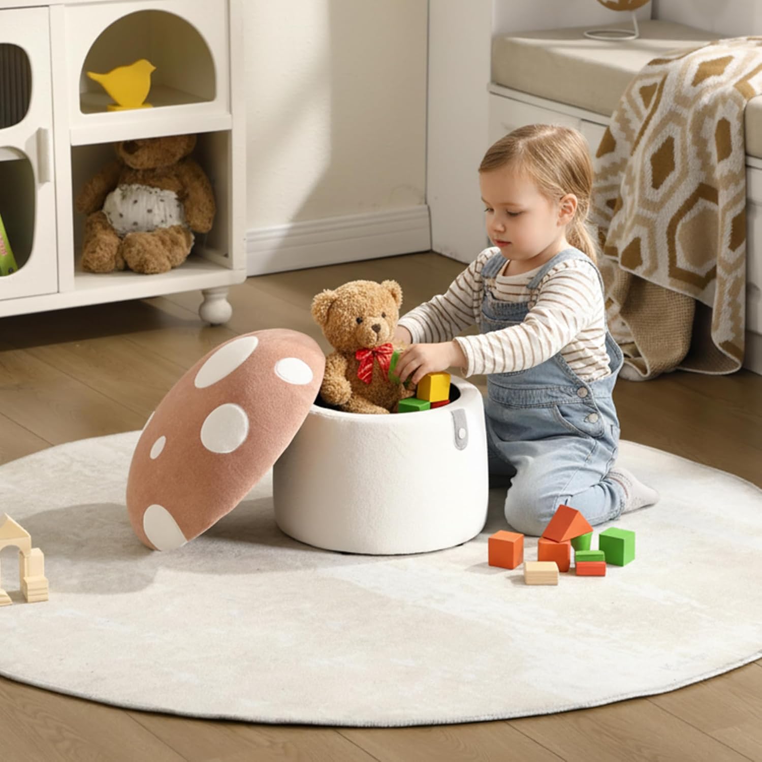 DAYARUS Mushroom Toddler Chair Comfy Chenille Kids Reading Chairs, Wooden Children Stool, No Assembly Kid Desk Chair, Cute Storage Ottoman for Kids Bedroom Furniture/Playroom/Boys Girls Gifts, Yellow - Image 9