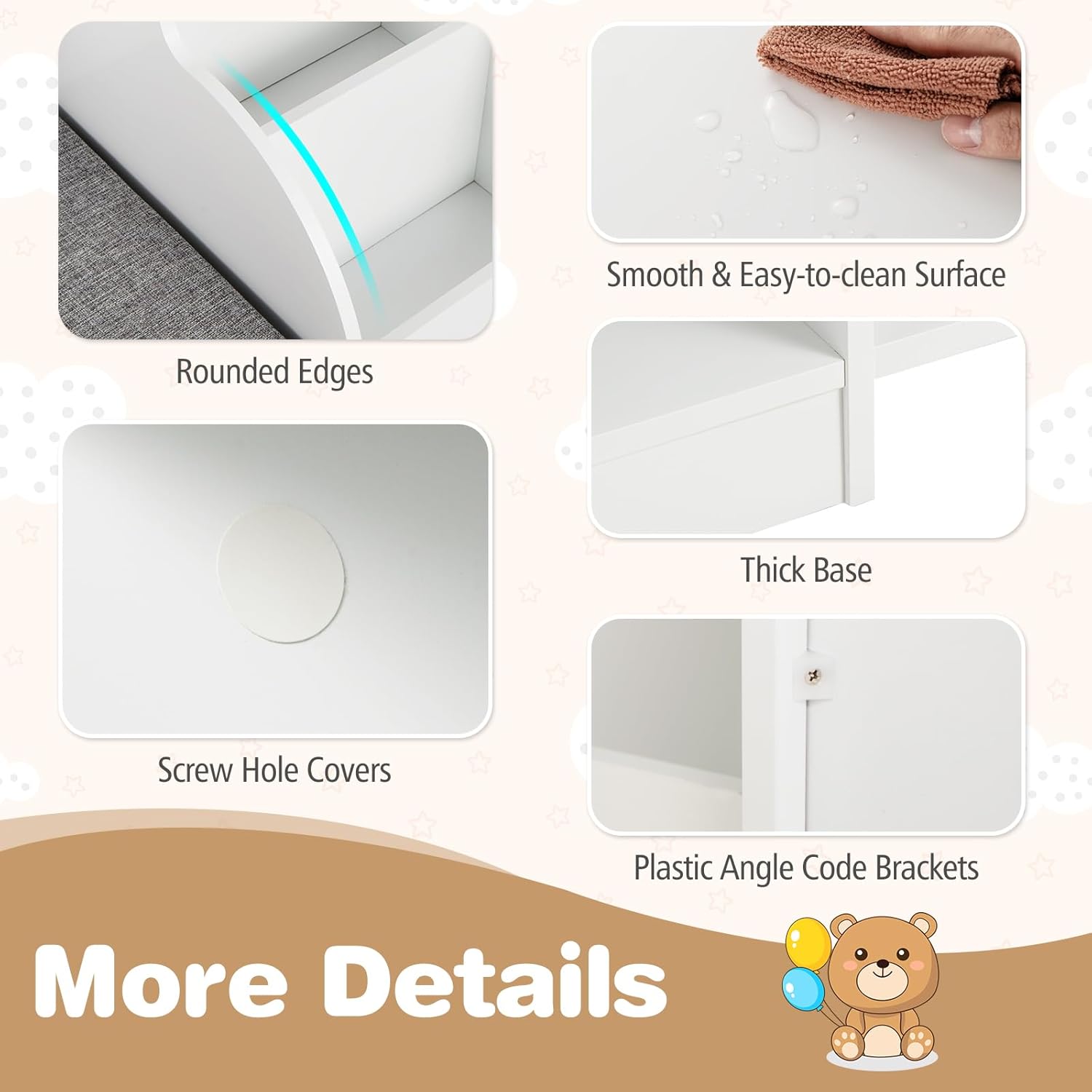 HONEY JOY 53.5" Kids Bookshelf with Reading Nook, Toy Storage Organizer w/Seat Cushion, 7 Cubbies, Kids Display Bookcase w/Bench, Toy Chest and Storage Cabinet for Playroom, Bedroom, Nursery - Image 6