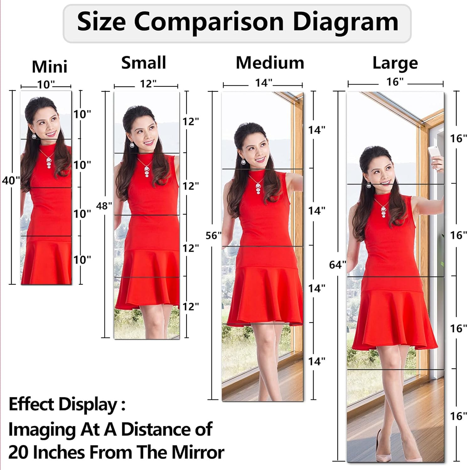 Alternative view of quegau Full Length Mirror for Kids Safety Shatterproof Mirror,Plastic Wall Mirror,Made of Acrylic Plexiglass Mirror,4 Pcs 10"x10",Long Bedroom Door Closet Mirror,Workout for Home Gym Body Mirror