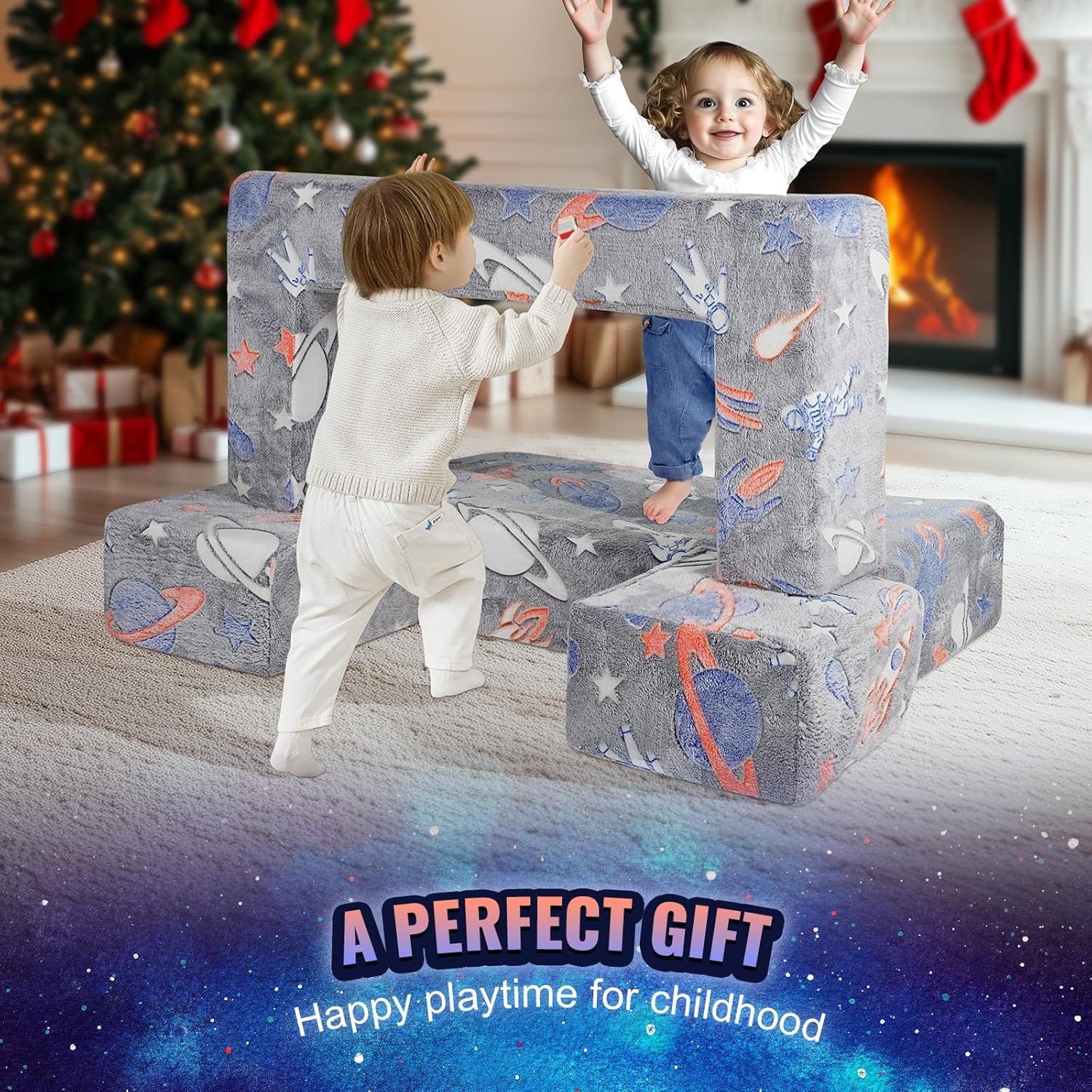 VEVOR Kids Couch, 4Pcs Toddler Couch Sofa Bed, Kids Chair Seat Playroom Furniture, Child Sectional Sofa with Removable Cover for Kids Girls & Boys, Dark Grey - Image 6