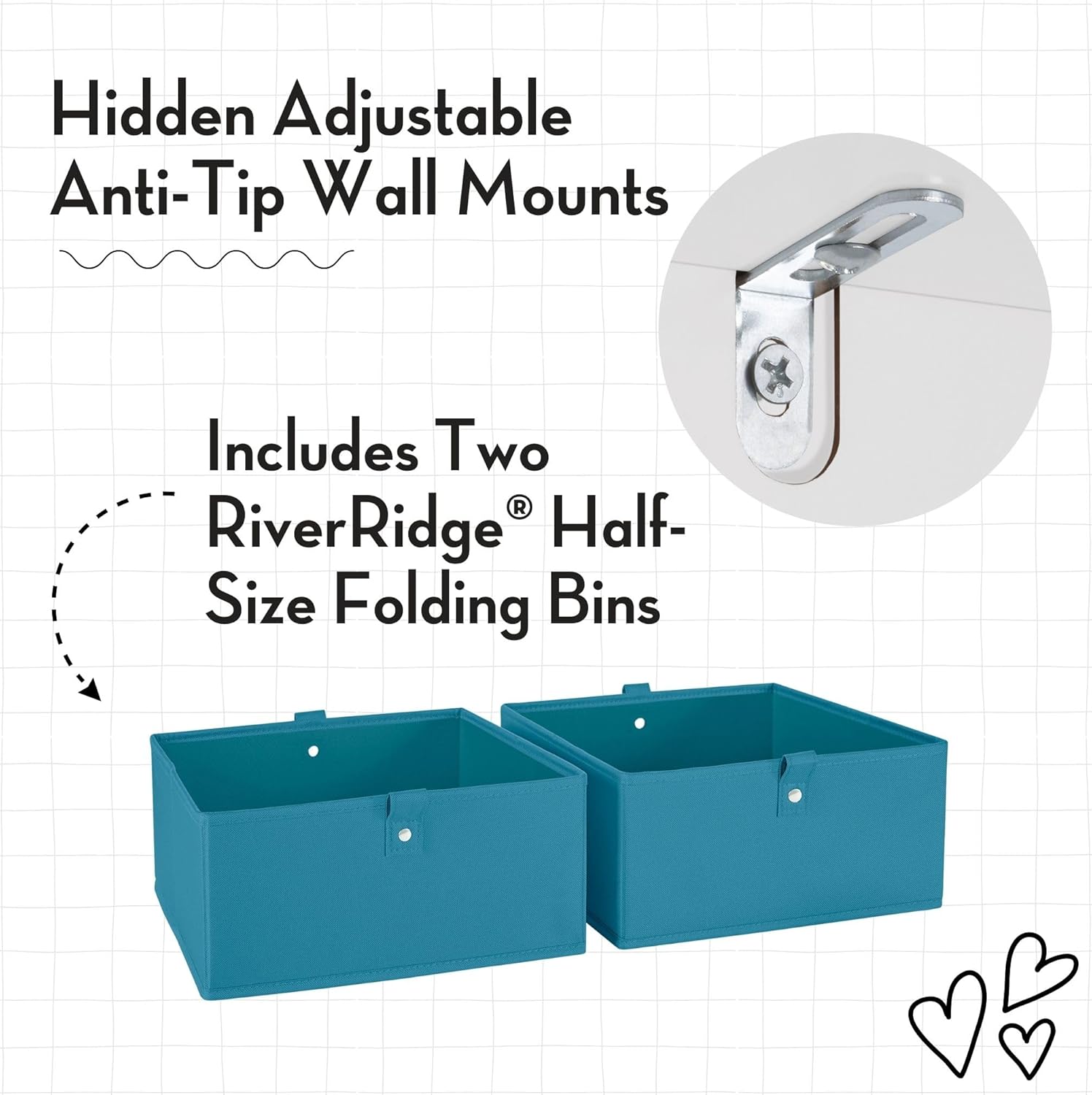 RiverRidge Kids Toy Storage Organizer Bench with 5 Cubby Spots, 2 Gray Fabric Bins & Cushioned Seat for Book Nook Playroom Storage - Image 6