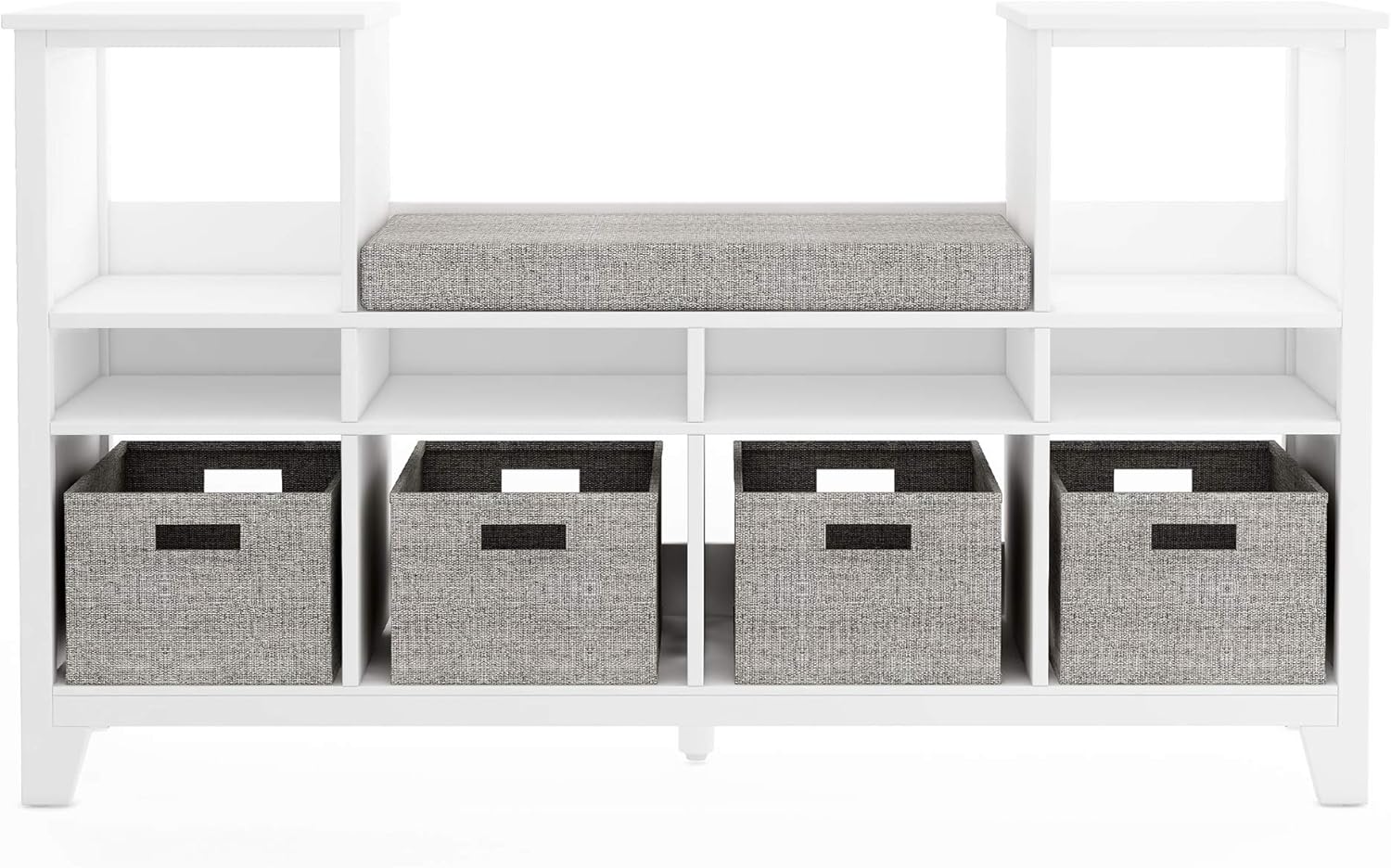 Martha Stewart Kids' Reading Nook - Linen White: Wooden Storage Bench Bookshelf Organizer with Seat Cushion, and Fabric Bins for Toys, Books, Art - Bedroom or Playroom Cubby - Image 3