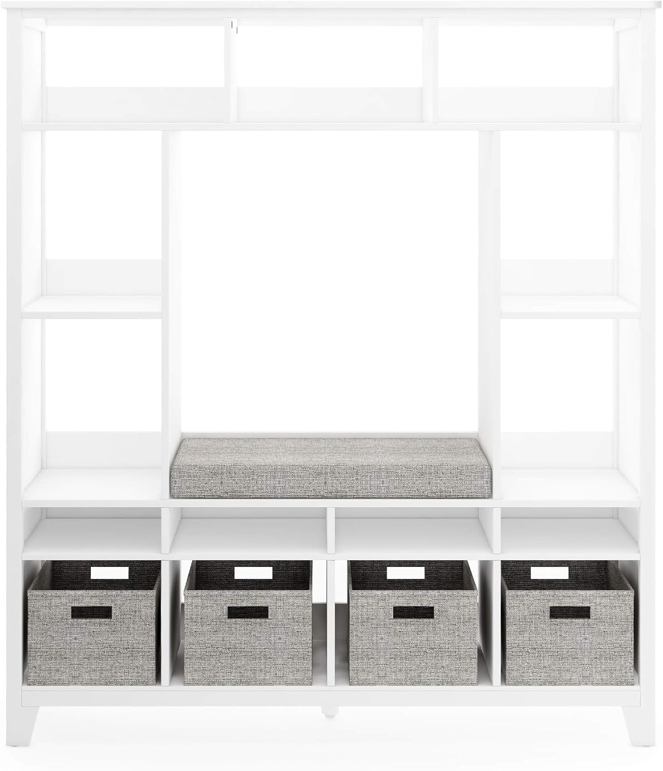 Martha Stewart Kids' Storage System - Linen White: Wood Bookshelf Cubby with Seat Cushion, Shelves and Storage Bins; Reading Nook Bookcase and Kids Room Storage Bench - Image 4