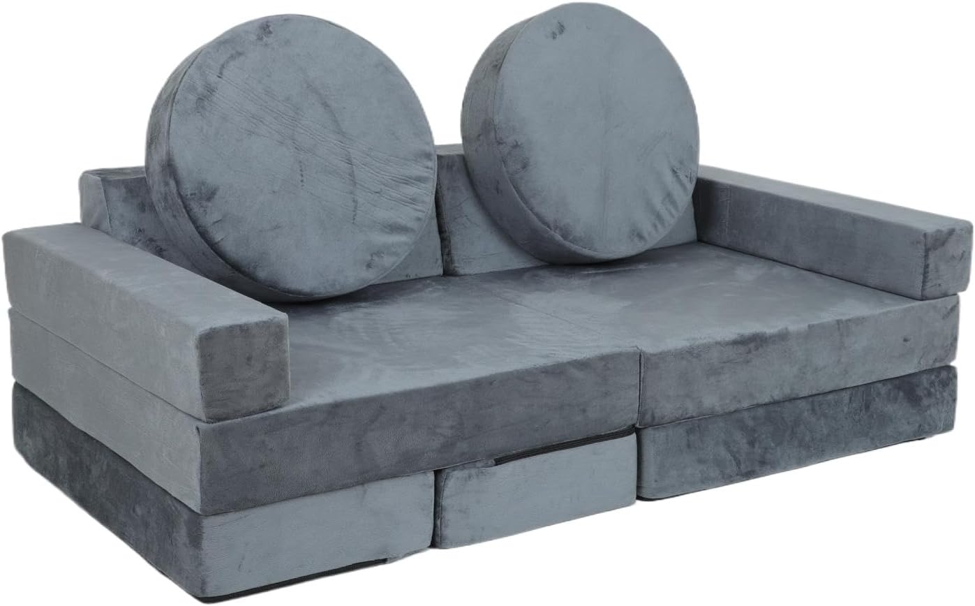 Alternative view of 14Pcs Modular Kids Play Couch, Child Sectional Sofa Imaginative Furniture Play Set for Creative Kids, Toddler to Teen Bedroom Furniture, Girls and Boys Playroom Convertible Sofa (Cotton, Grey)