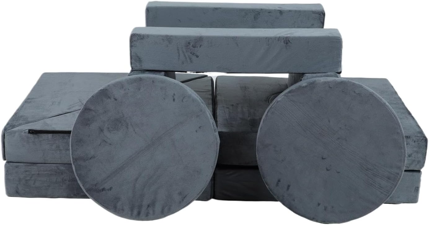 14Pcs Modular Kids Play Couch, Child Sectional Sofa Imaginative Furniture Play Set for Creative Kids, Toddler to Teen Bedroom Furniture, Girls and Boys Playroom Convertible Sofa (Cotton, Grey) - Image 3