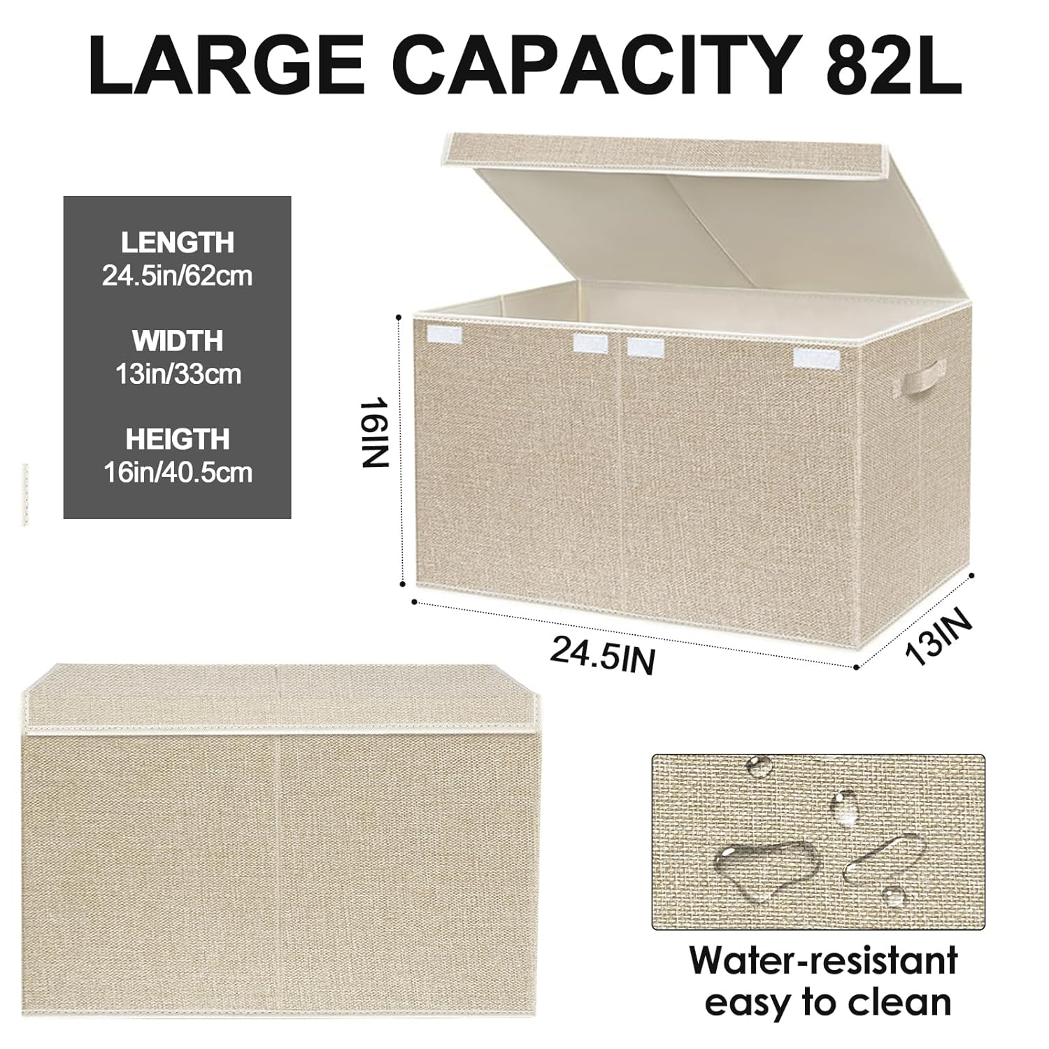 Alternative view of VERONLY Large Toy Box Chest Storage with Lid - Collapsible Kids Toys Boxes Organizer Bins Baskets with Handles for Boys, Girls, Nursery, Playroom, Clothes, Blanket, Bedroom(Beige)