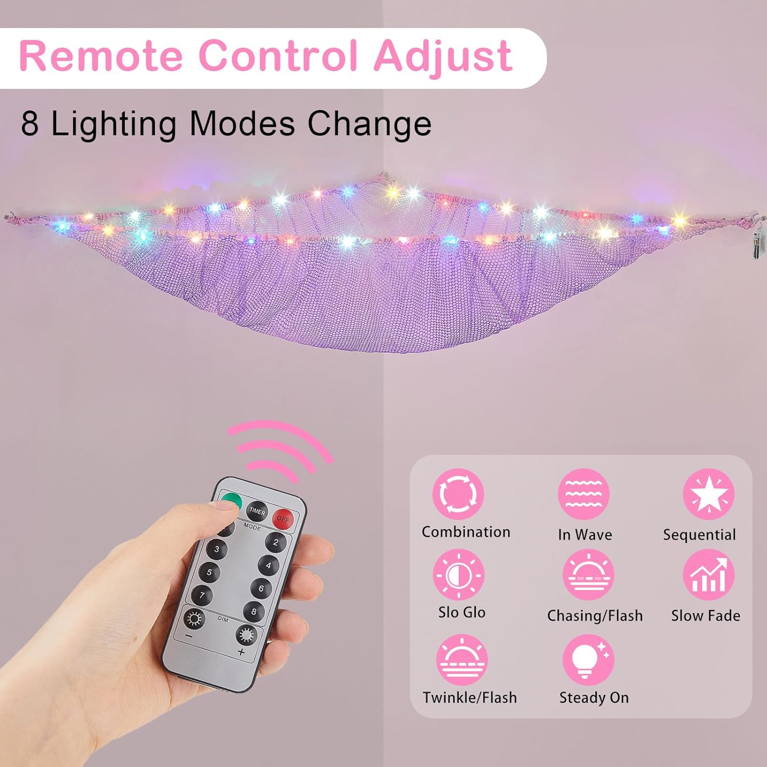 Alternative view of Basumee Stuffed Animals Net or Hammock with LED Light Hanging Toy Net Hammock for Stuffed Animals Storage Stuff Animals Hammocks for Nursery Room with Remote Control, 8 Kinds of Lights(Pack of 1)