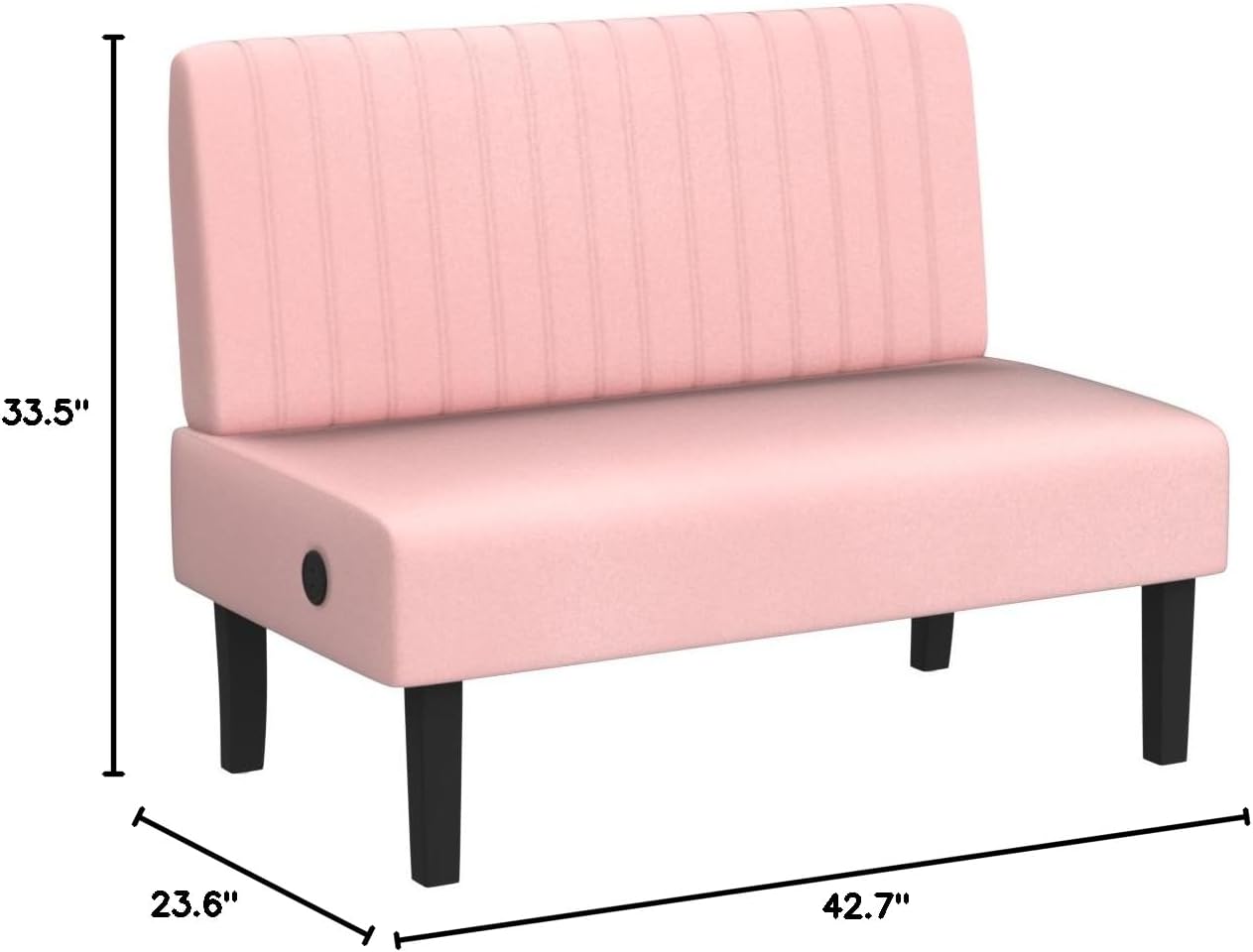 STHOUYN Mini Small Comfy Couch Armless Loveseat Sofa for Bedroom with USB Port, Velvet Couches for Small Spaces Living Room, Apartment Office Dorm (Pink)
