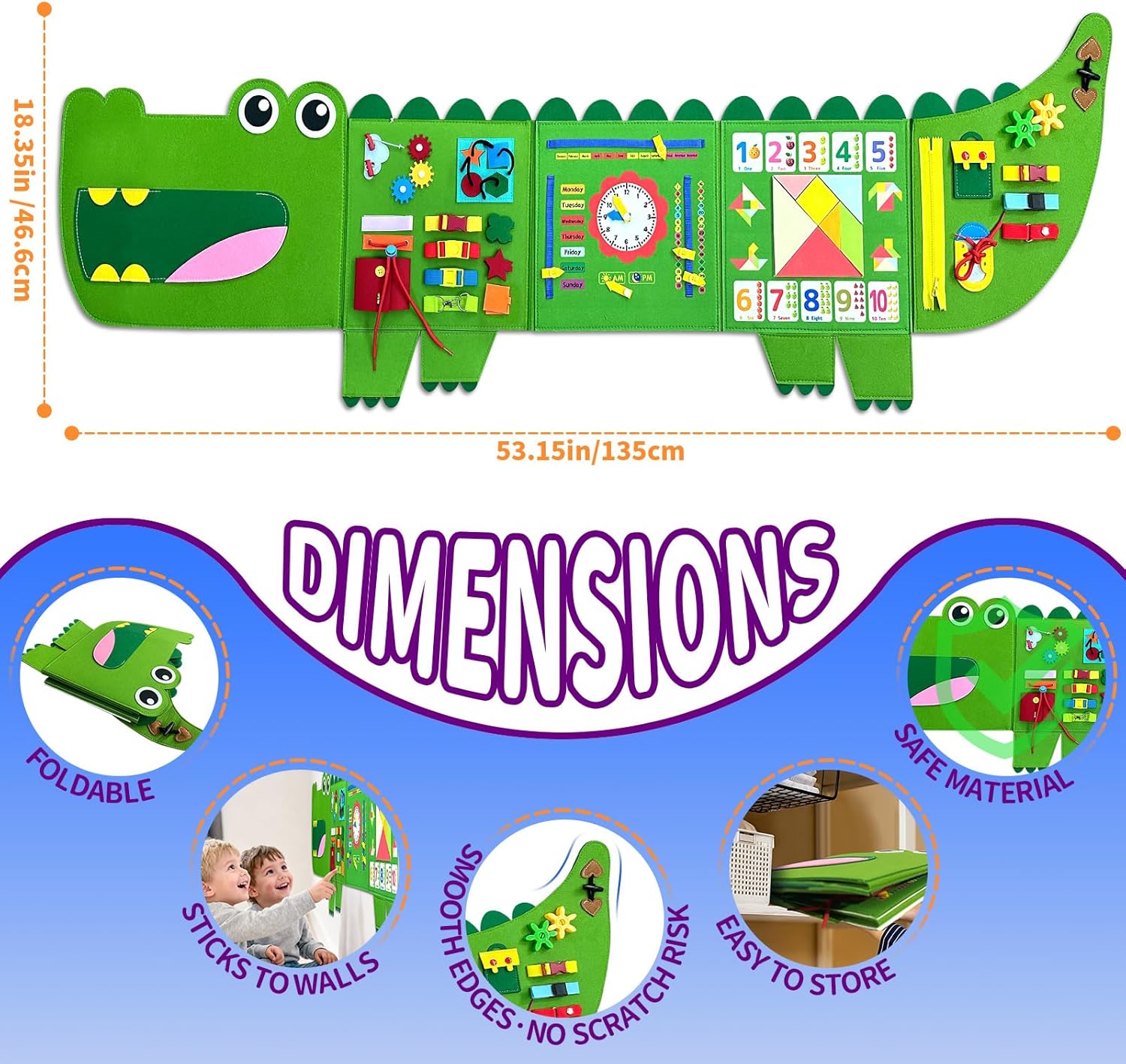 Alternative view of Rivibou Crocodile Foldable Activities Montessori Busy Board Toddler Busy Board Montessoris Toys for 3+ Years Old Wall Panel