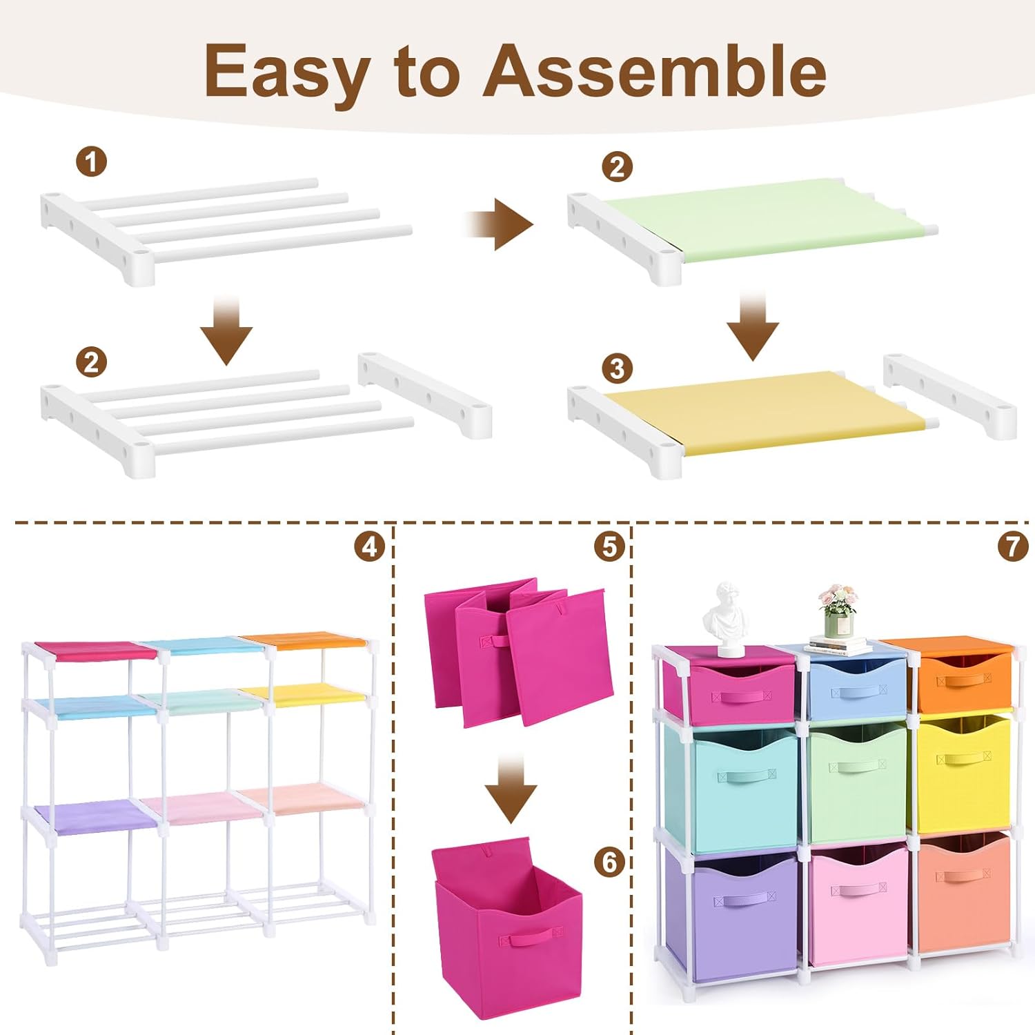 Alternative view of Fiwochic 9 Cube Storage Organizer Shelf with Storage Bins and Label, 11 Inch Toy Cube Bins Clothes Closet Organizers Drawers Fabric Dresser for Living Room, Bedroom, Playroom, Dorm(Pastel)