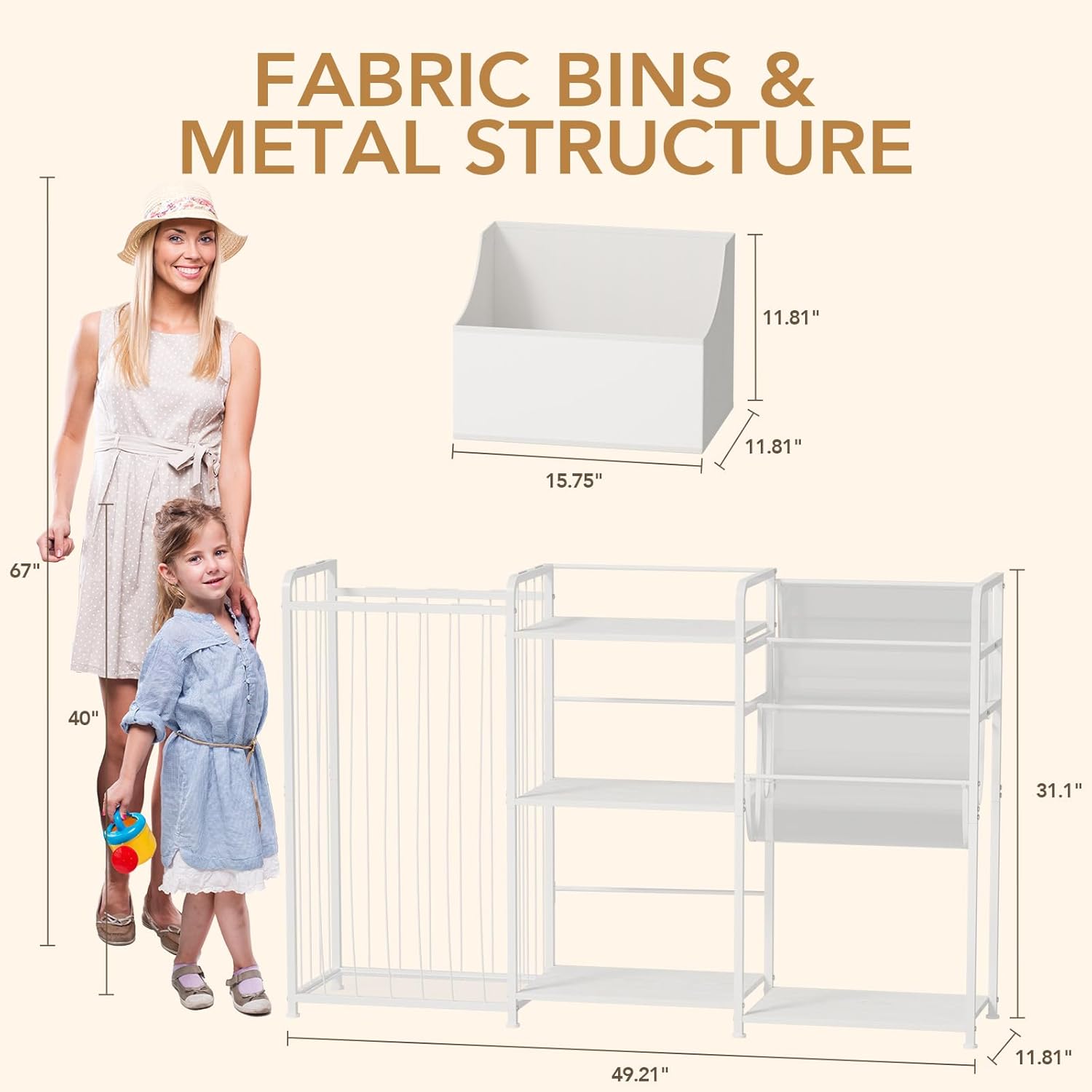 BBLIKE 3in1 Stuffed Animal Storage Organizer - Toy Storage with Kids Bookshelf & Large Plushies Holder for Kids Room - Multi-Functional Furniture for Nursery, Bedroom, and Playroom, White