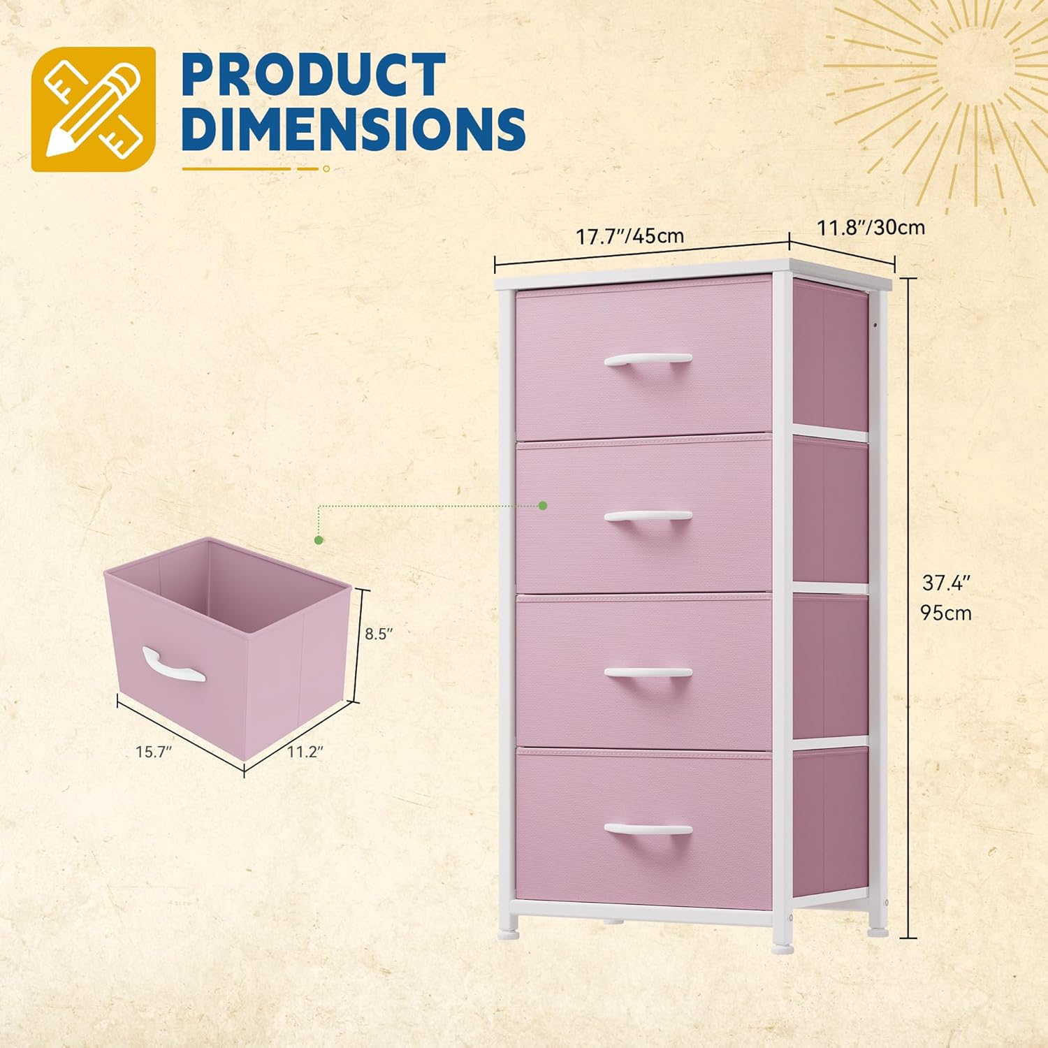 Alternative view of DWVO Storage Drawer with 4 Drawers - Fabric Dressers, Dresser for Bedroom, Living Room, Closets - Sturdy Steel Frame, Wooden Top & Easy Pull Fabric Bins