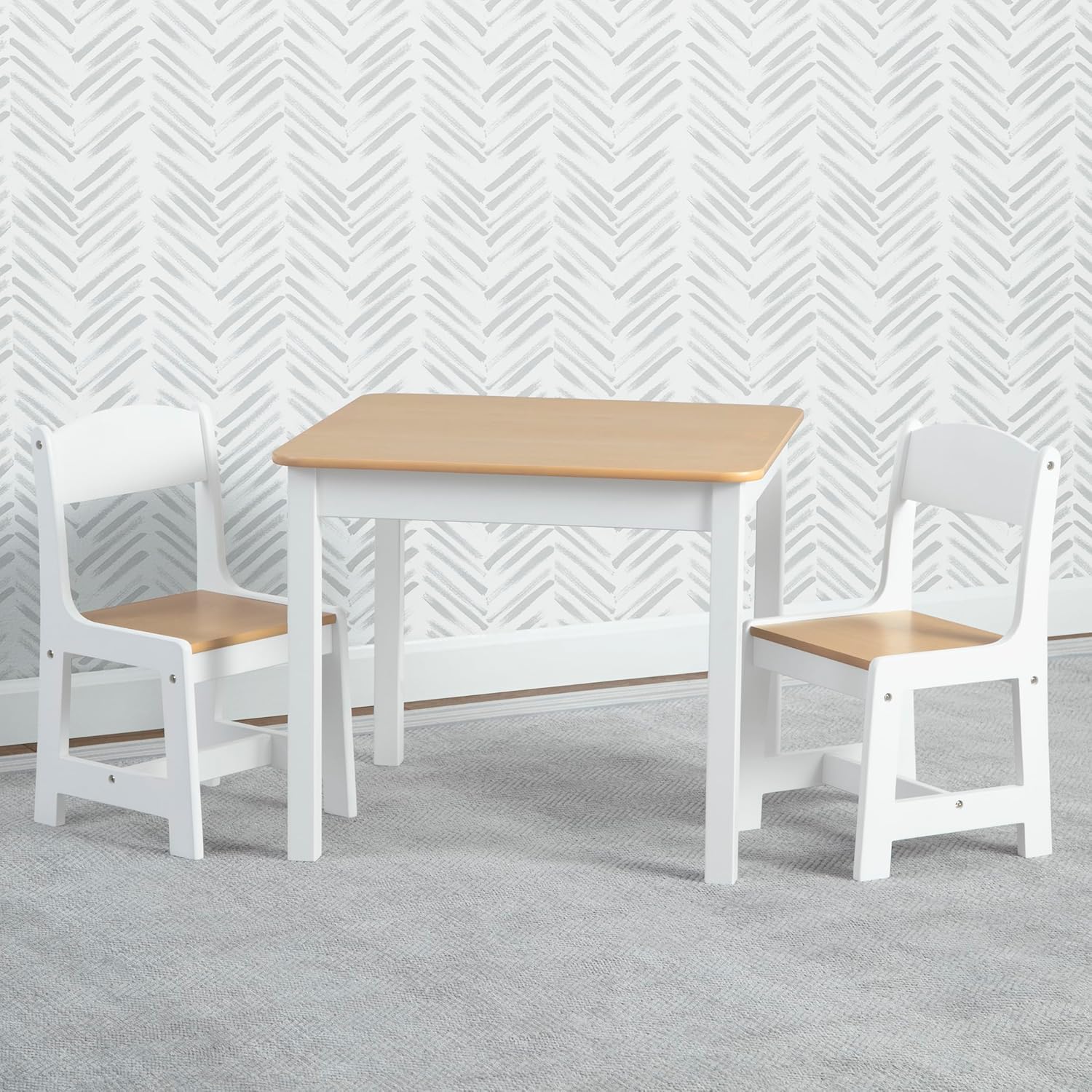 Delta Children MySize Kids Wood Table and Chair Set (2 Chairs Included) - Ideal for Arts & Crafts, Snack Time, Homeschooling, Homework & More, Bianca White/Natural