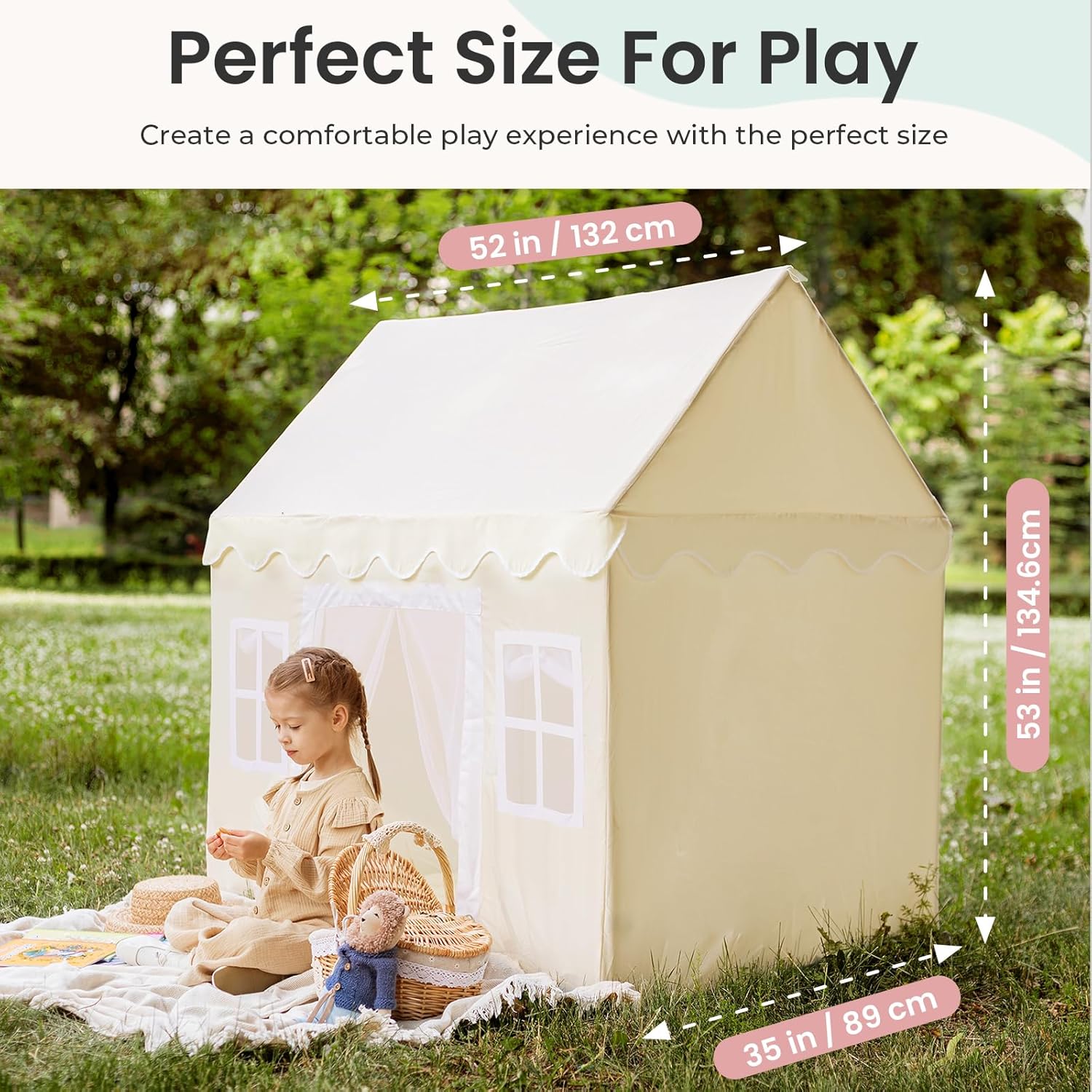 Alternative view of Tiny Land Play Tent with Padded Mat & LED Lights, Kids Tent, Playhouse for Kids, Indoor Bed Tent for Toddler, Toys for 3,4,5,6-Year-Old Girls, Neutral Color Play Room Furniture
