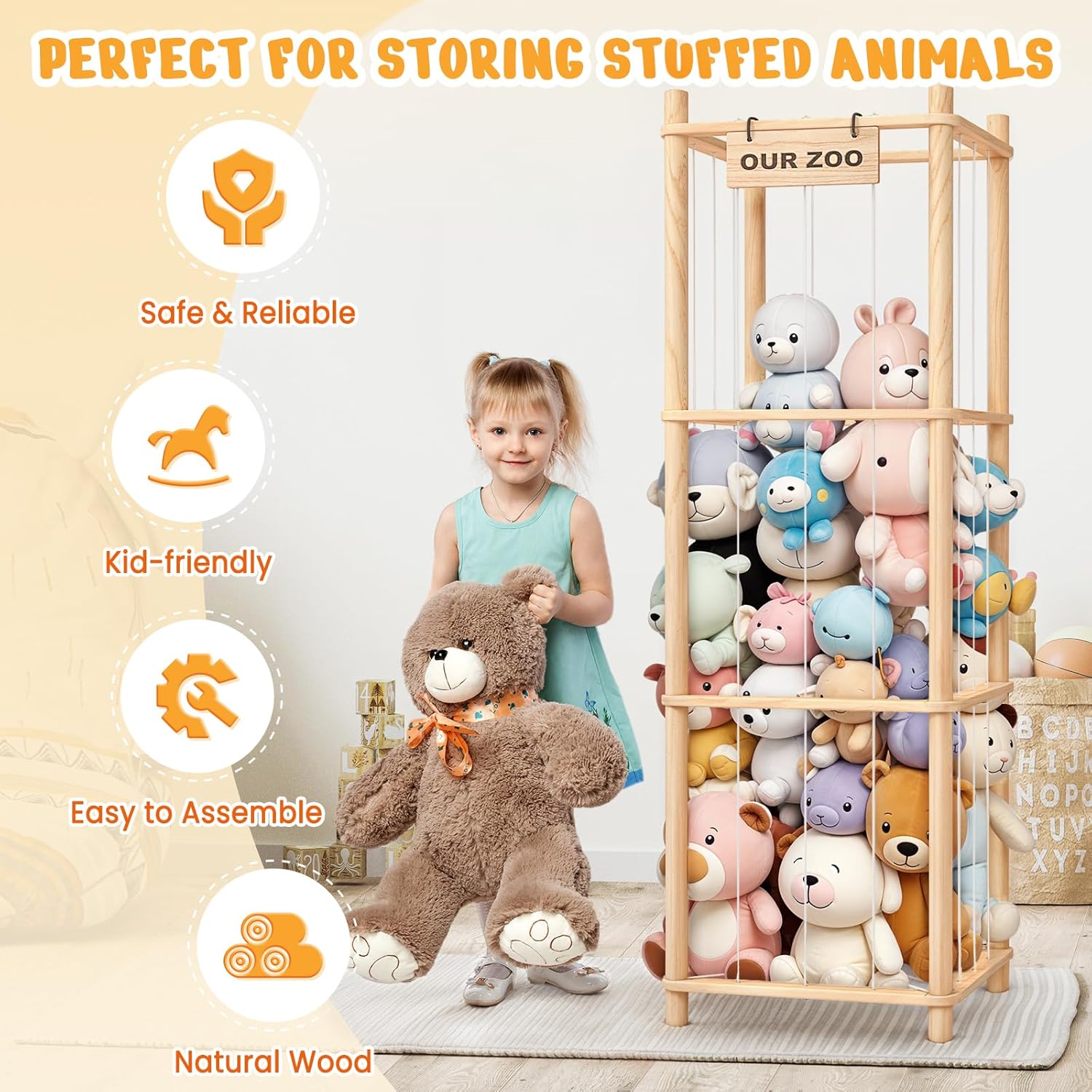 Alternative view of Woodure Stuffed Animal Storage & Organizer, Wooden Cute Zoo Toy Holder for Toddler Rooms, Playrooms & Bedrooms