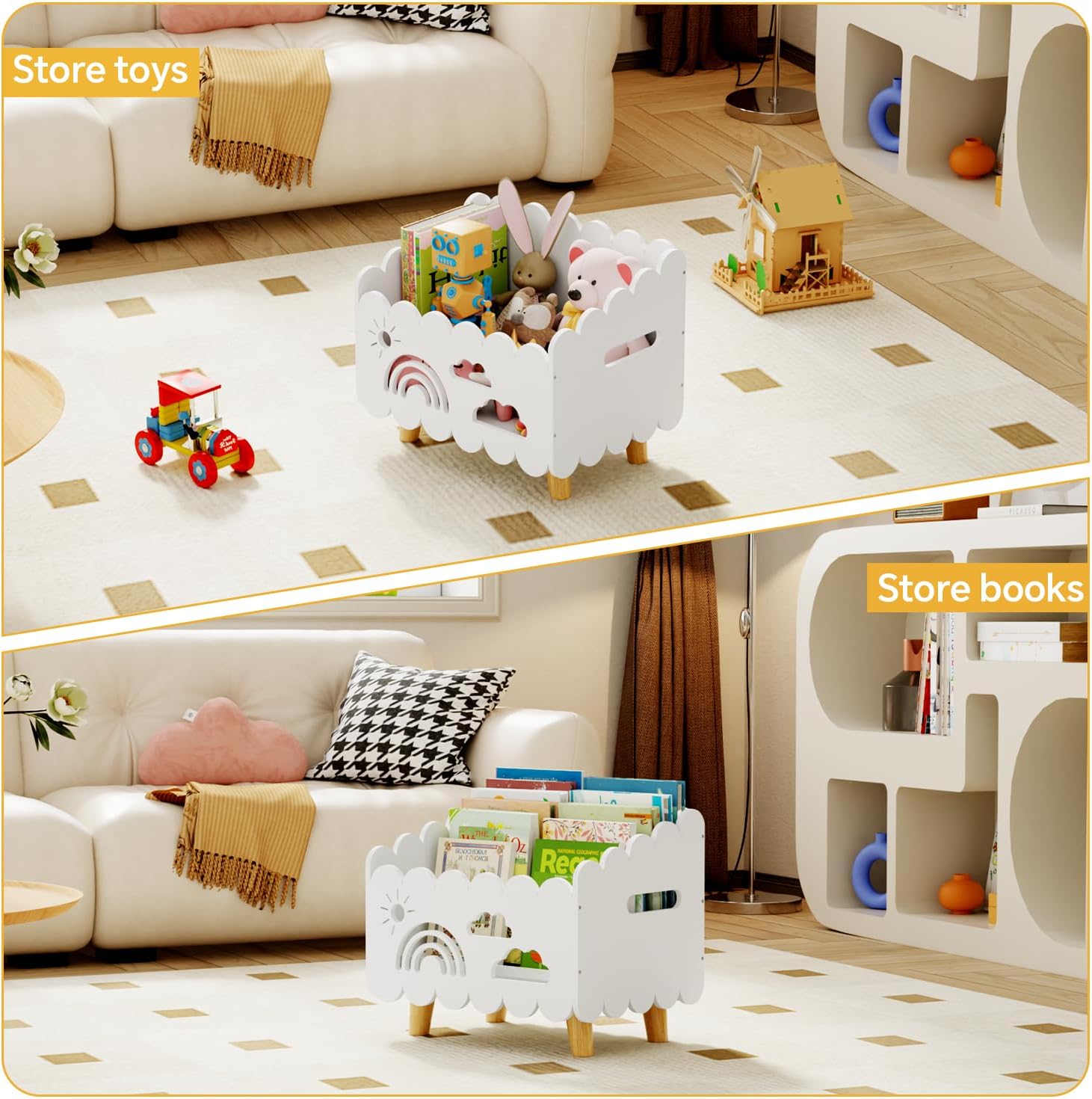 Alternative view of Wood Kids Bookshelf, Montessori Bookshelf, With 2 Adjustable Dividers, Suitable Kids Rooms, Nursery & Classroom, Kids Bookshelf And Toy Storage, Toddler Book Rack, Nursery Book Shelves, Kids Bookcase