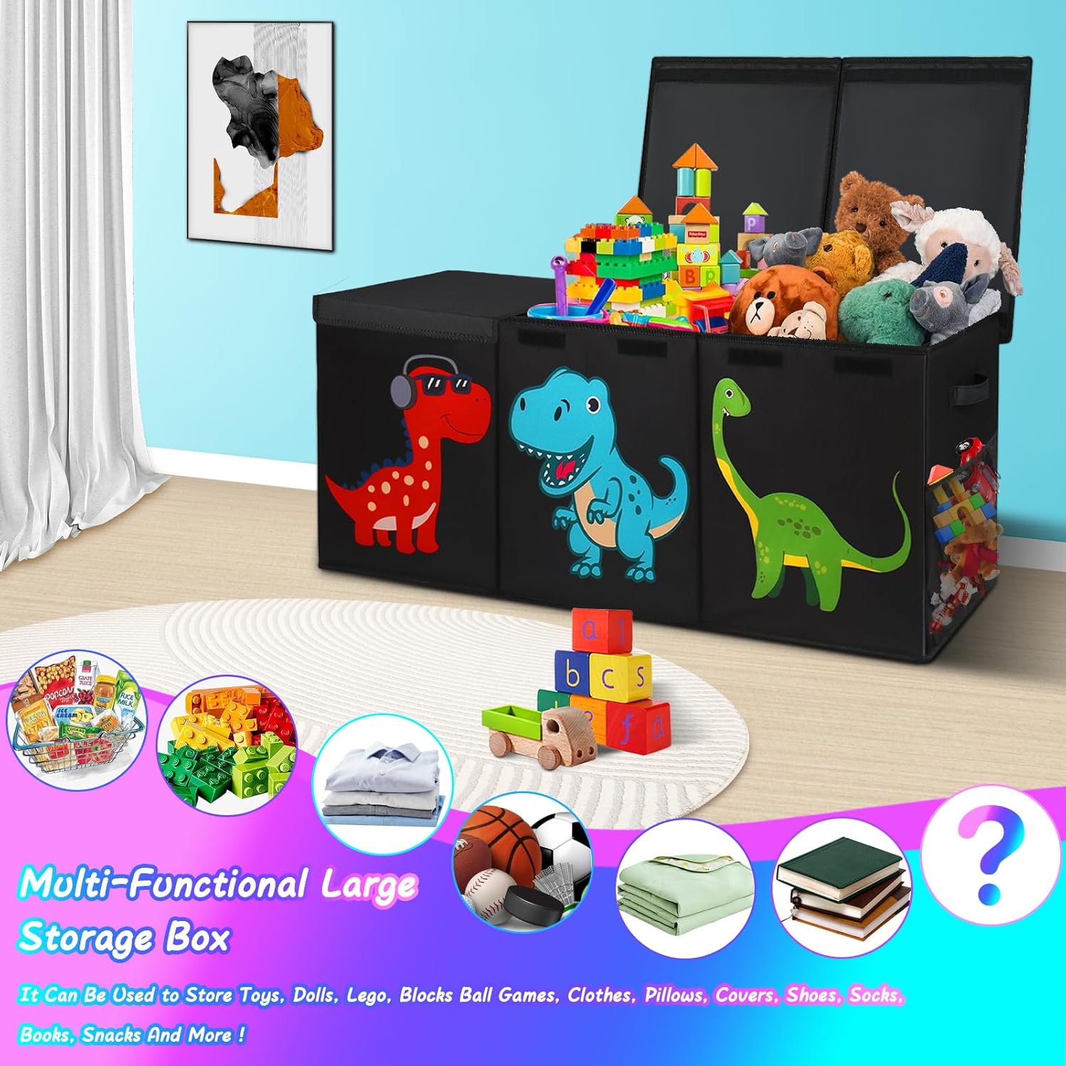 Alternative view of Mabahoo Extra Large Toy Box Chest, Collapsible Storage Organizer with Lids, Sturdy Dinosaur Toybox for Boys Girls, 40"x16"x16" Kids Storage Bin Box Baskets for Living Room, Playroom, Bedroom, Nursery