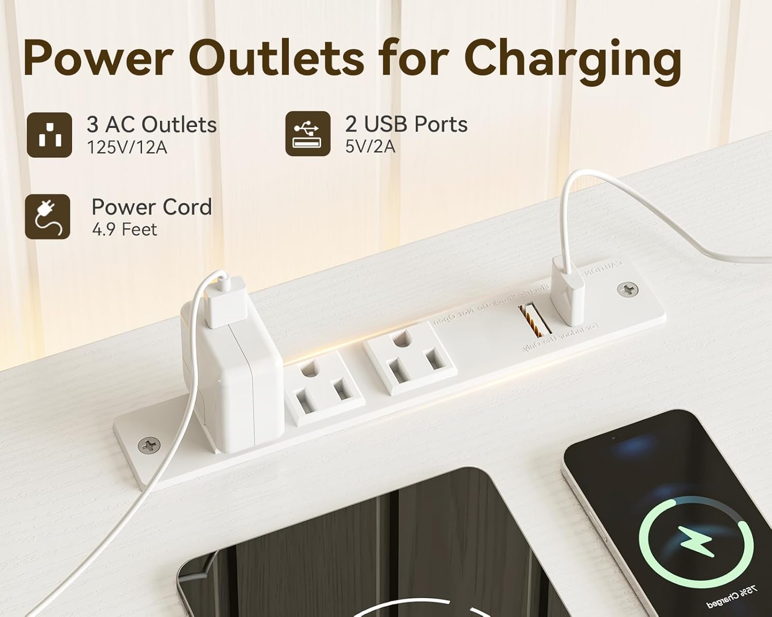 KKL 43" W White Dresser for Bedroom with Hanging Rack, Reversible 6 Drawers Dresser with Led Lights & Charging Station, Fabric Closet Dressers & Chest of Drawers with Clothes Rack for Girls, Kids - Image 5