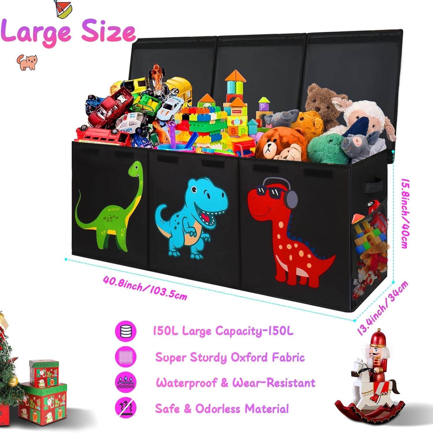 Mabahoo Extra Large Toy Box Chest, Collapsible Storage Organizer with Lids, Sturdy Dinosaur Toybox for Boys Girls, 40"x16"x16" Kids Storage Bin Box Baskets for Living Room, Playroom, Bedroom, Nursery - Image 7