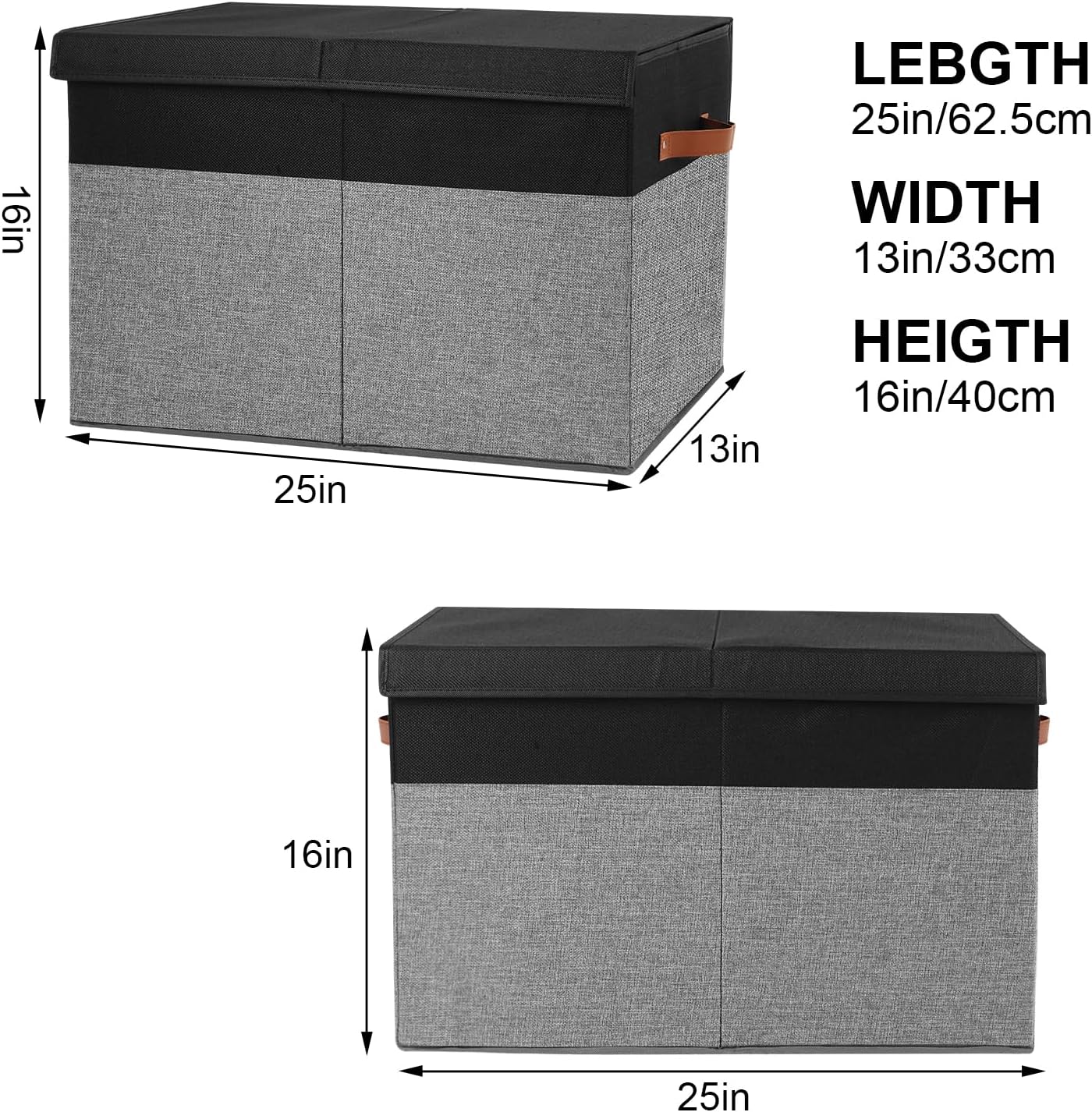 Alternative view of Gowee Large Toy Storage Box with Lid, Sturdy Toys Storage Chest Bin Organizer Basket with Dividers for Kids, Boys, Girls, Nursery, Closet, Bedroom, Playroom 25"x13" x16" (Black and Grey)