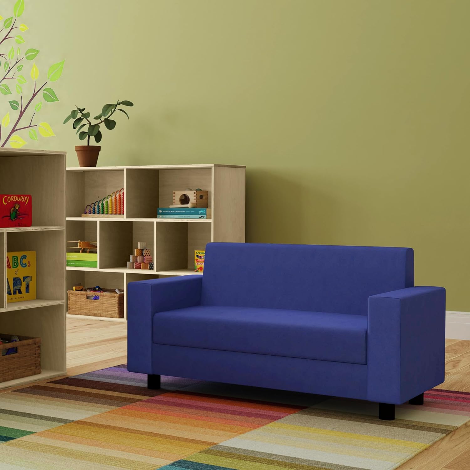 Factory Direct Partners SoftScape Inspired Playtime Classic Reading Sofa, Children's Commercial-Grade Upholstered Furniture for Home, Daycare, Preschool, Library; Comfy Modern Design - Blue, 14473-BL