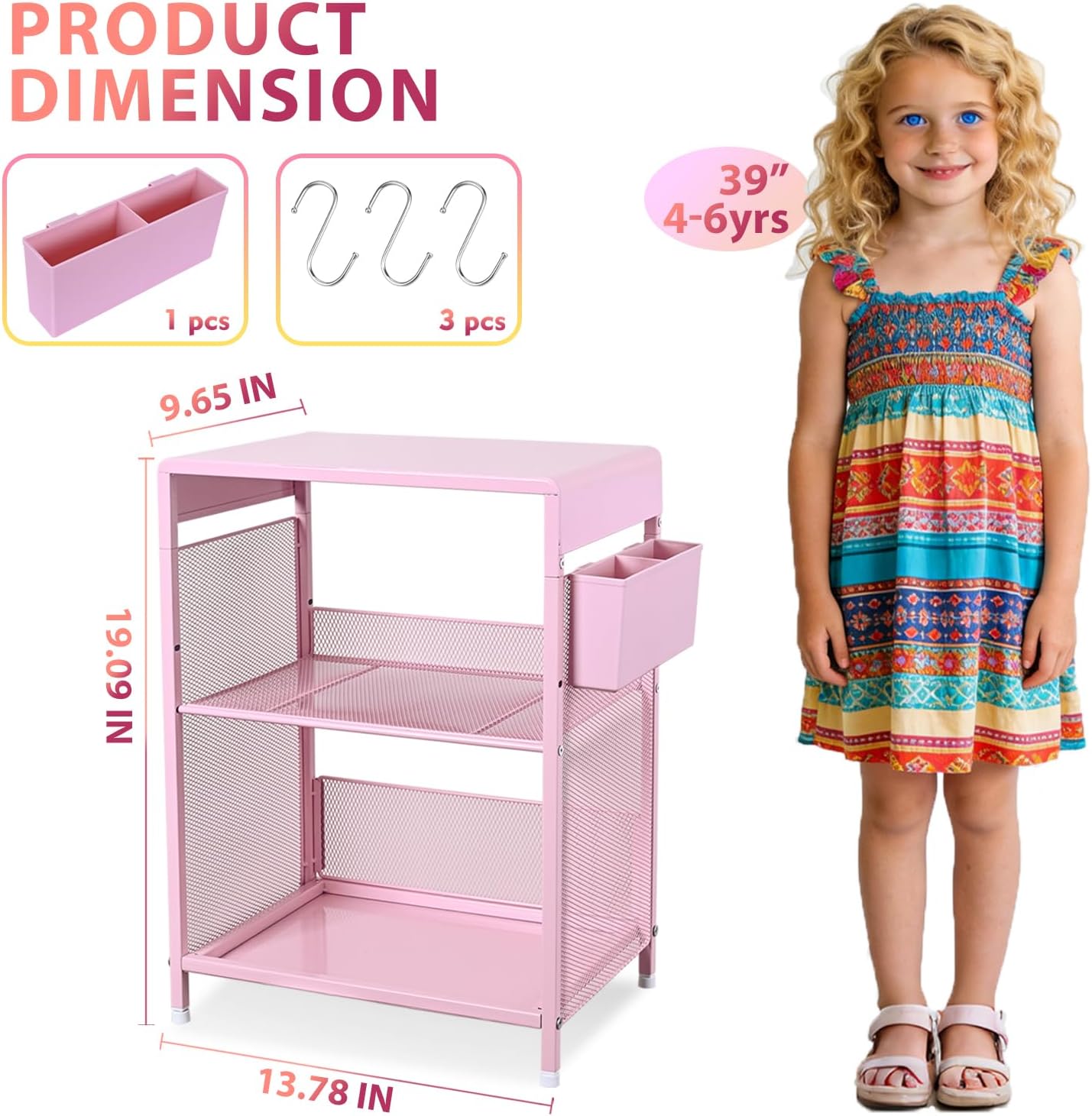 Alternative view of Gugsey Pink Small Nightstand, Kids Nightstand for Bedroom, End Table with Hooks and Holder, Toddler Bedside Table for Girls, Desk Organizer for Office, Dorm (Pink)