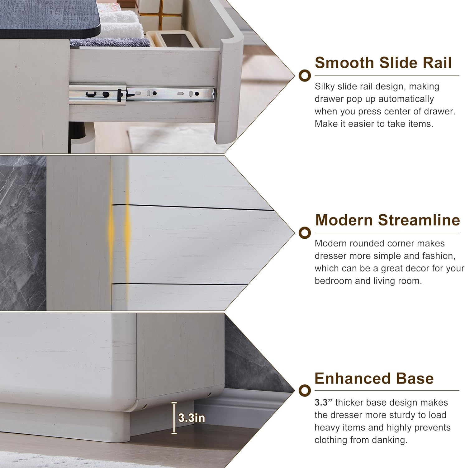 ACCOHOHO Modern 9 Drawer Dresser for Bedroom, 52" Wide Wooden Dressers with Large Storage,Handleless Chest of Drawers TV Stand for Living Room & Hallway, Curved Profile Design, White - Image 4