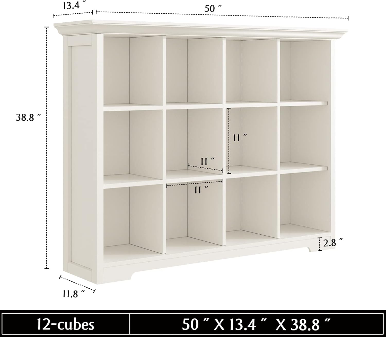 Alternative view of OSCHF Wooden Cube Bookcase with Base - Modern 3 Tiers Floor Standing Open Shelf Cabinet for Home and Office, 12-Cube Lattice Bookshelf, Warm White