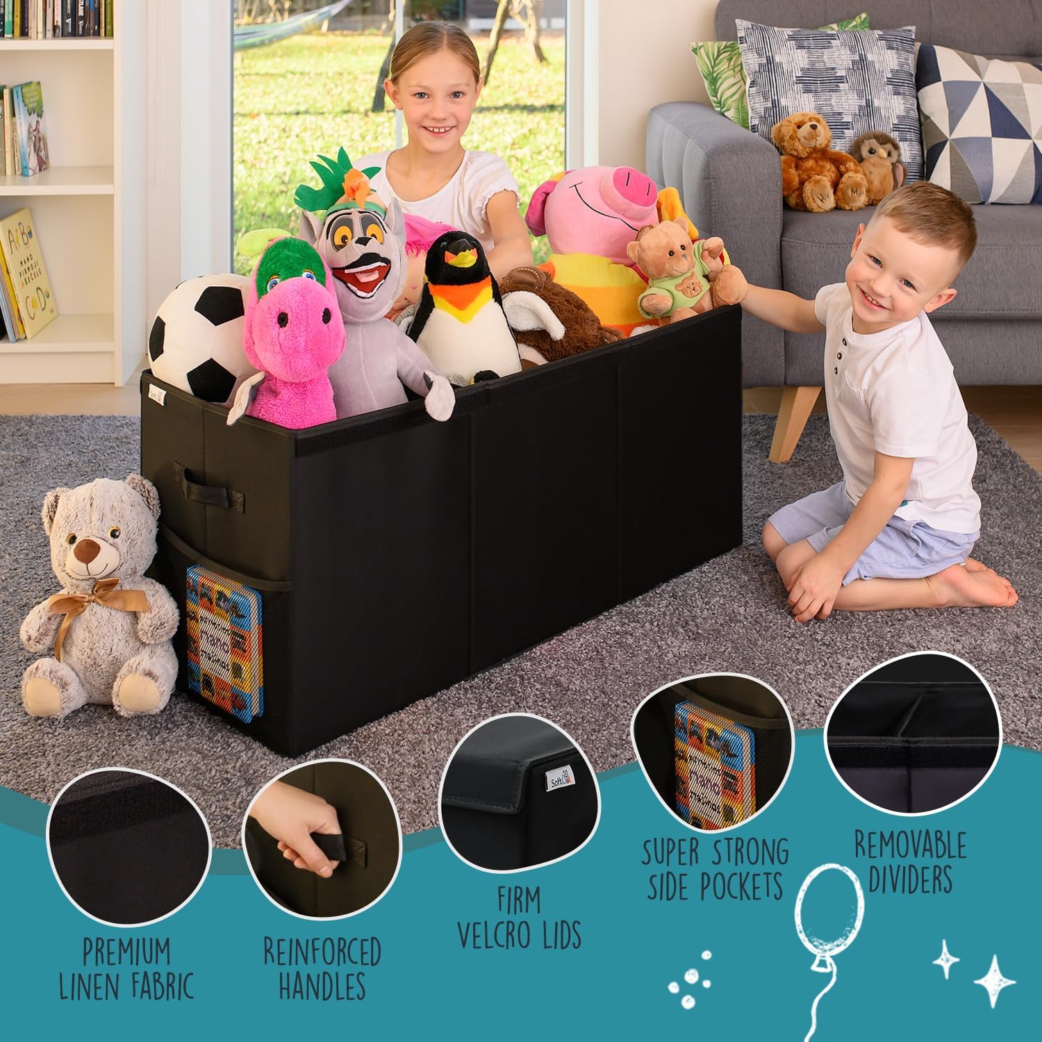 Alternative view of SoftOwl Extra Large Toy Storage Organizer with Lid - Sturdy, Collapsible Toy Chest Storage Box Design - Toys Bin with Dividers for Kids, Nursery, Bedroom, Playroom 37"x16"x14"